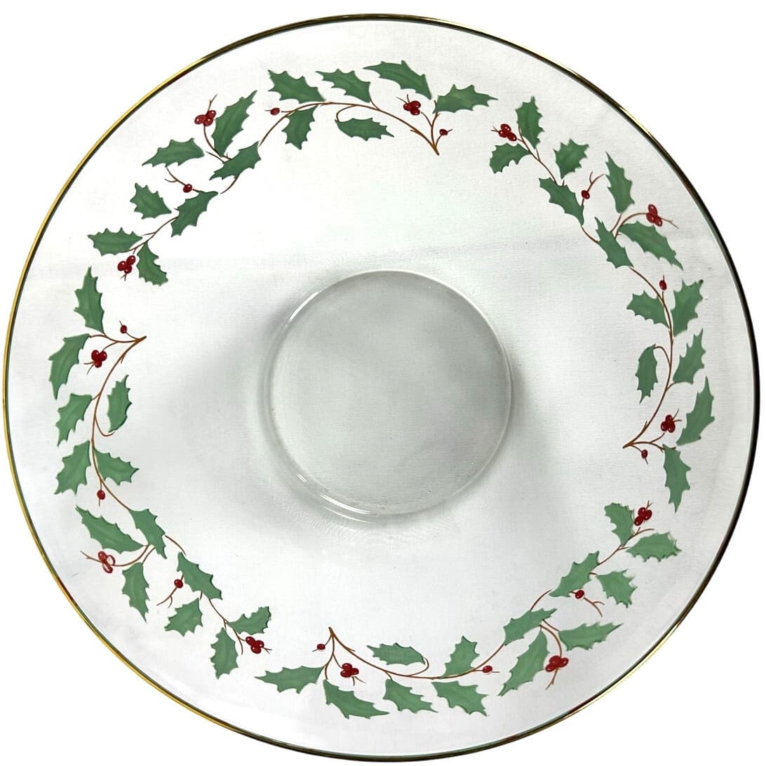 Arcoroc France Christmas Clear Holly Berries Vintage 9" Serving Bowl-Nice! - Thumbnail 3