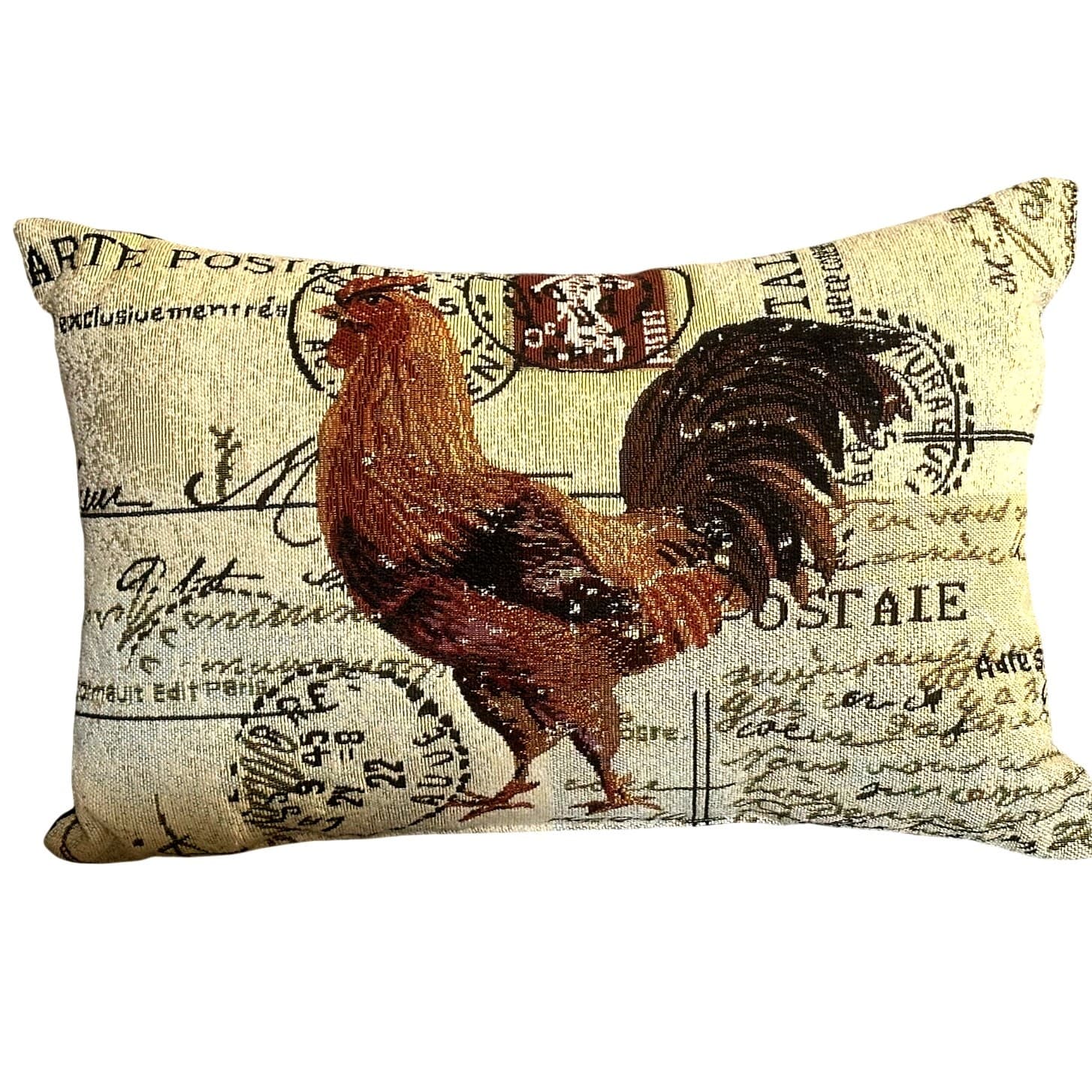 French Rooster Design Tapestry 17 x 11 Rectangular Accent Textured Throw Pillow