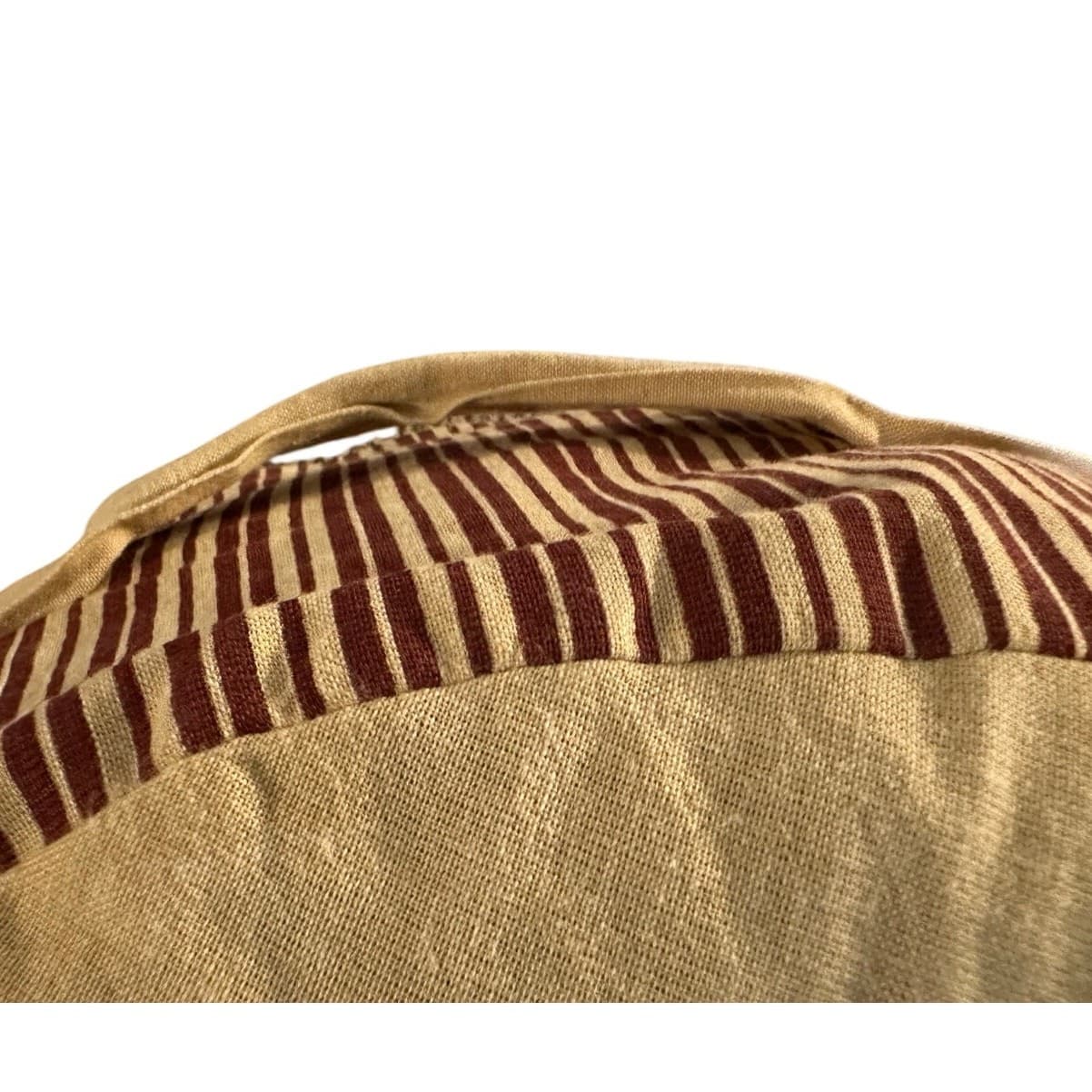 'Sugar Sack' Unique 18" Round x 8.5" Vintage Beige/Rust Throw Pillow w/Handle - Thumbnail 4