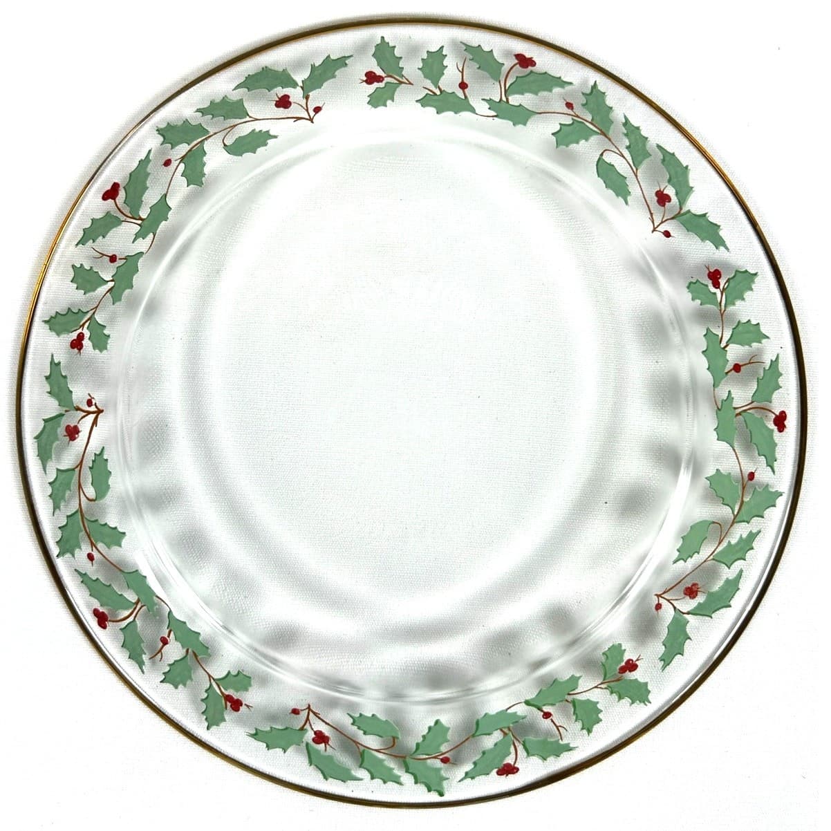 Arcoroc France Christmas Clear Holly Berries Gold Rim 8" Salad Dessert Plate(s) - Thumbnail 4