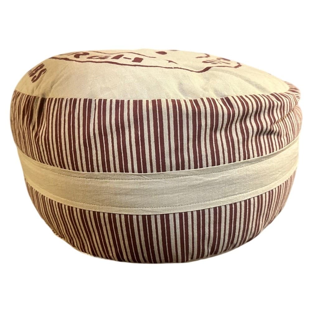 'Sugar Sack' Unique 18" Round x 8.5" Vintage Beige/Rust Throw Pillow w/Handle - Thumbnail 2
