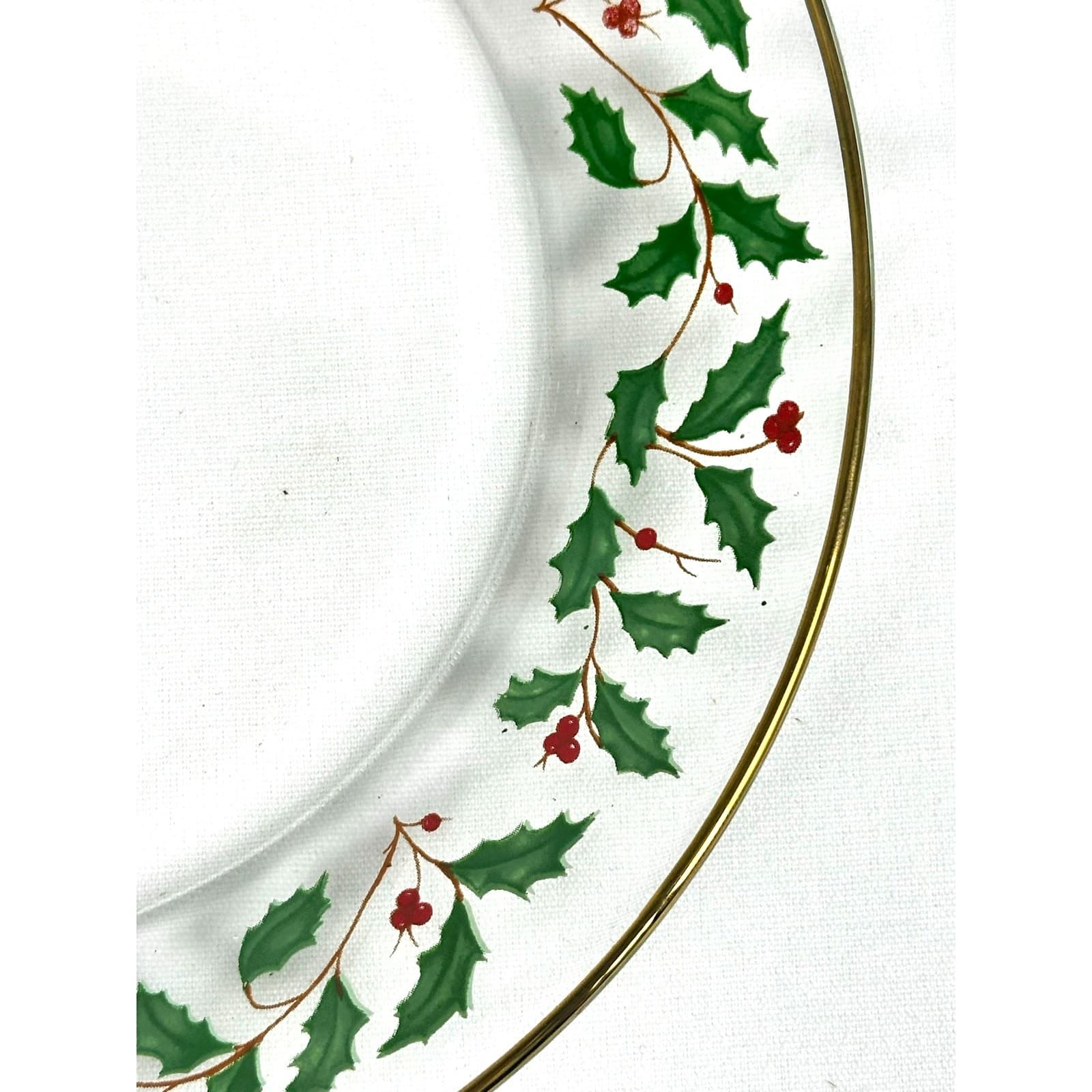 Arcoroc France Christmas Clear Holly Berries Gold Rim 8" Salad Dessert Plate(s) - Thumbnail 3