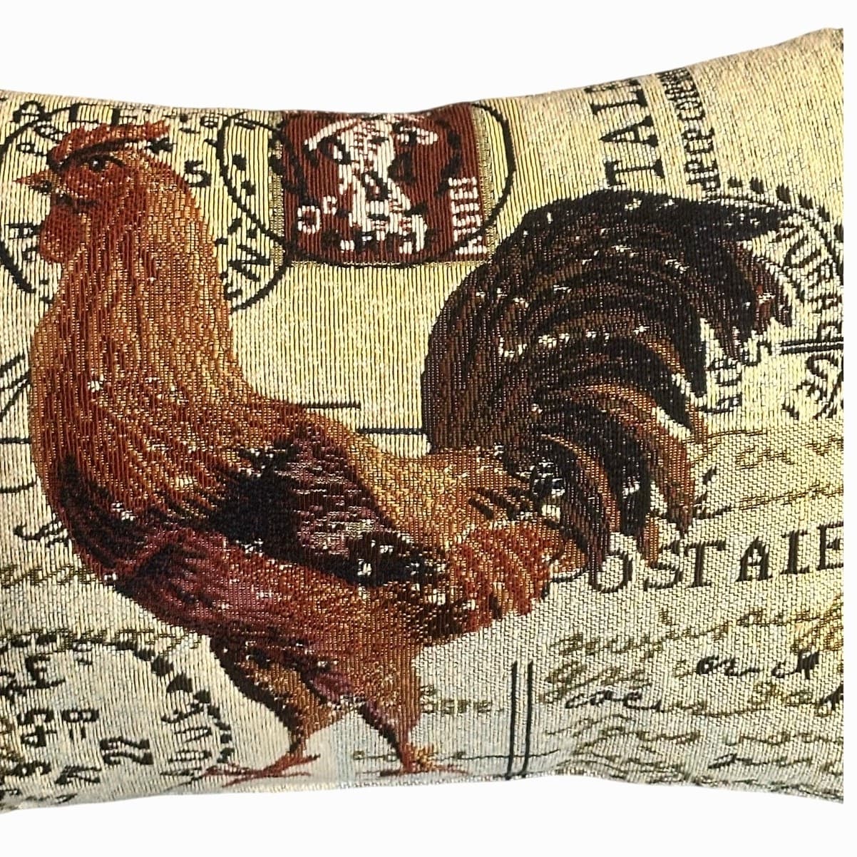 French Rooster Design Tapestry 17 x 11 Rectangular Accent Textured Throw Pillow - Thumbnail 2