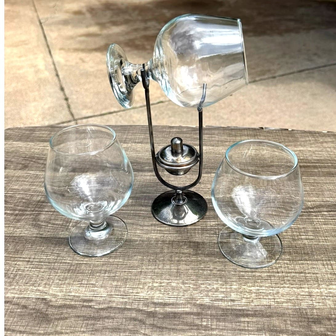 Leonard Silverplate Brandy Cognac Warmer Set w/3 Snifters Vintage Barware - Thumbnail 3