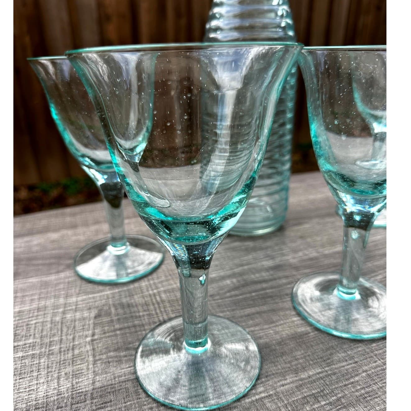 Turquoise Water Wine Goblets-Set of 5 with Contemporary Ribbed Serving Bottle - Thumbnail 9