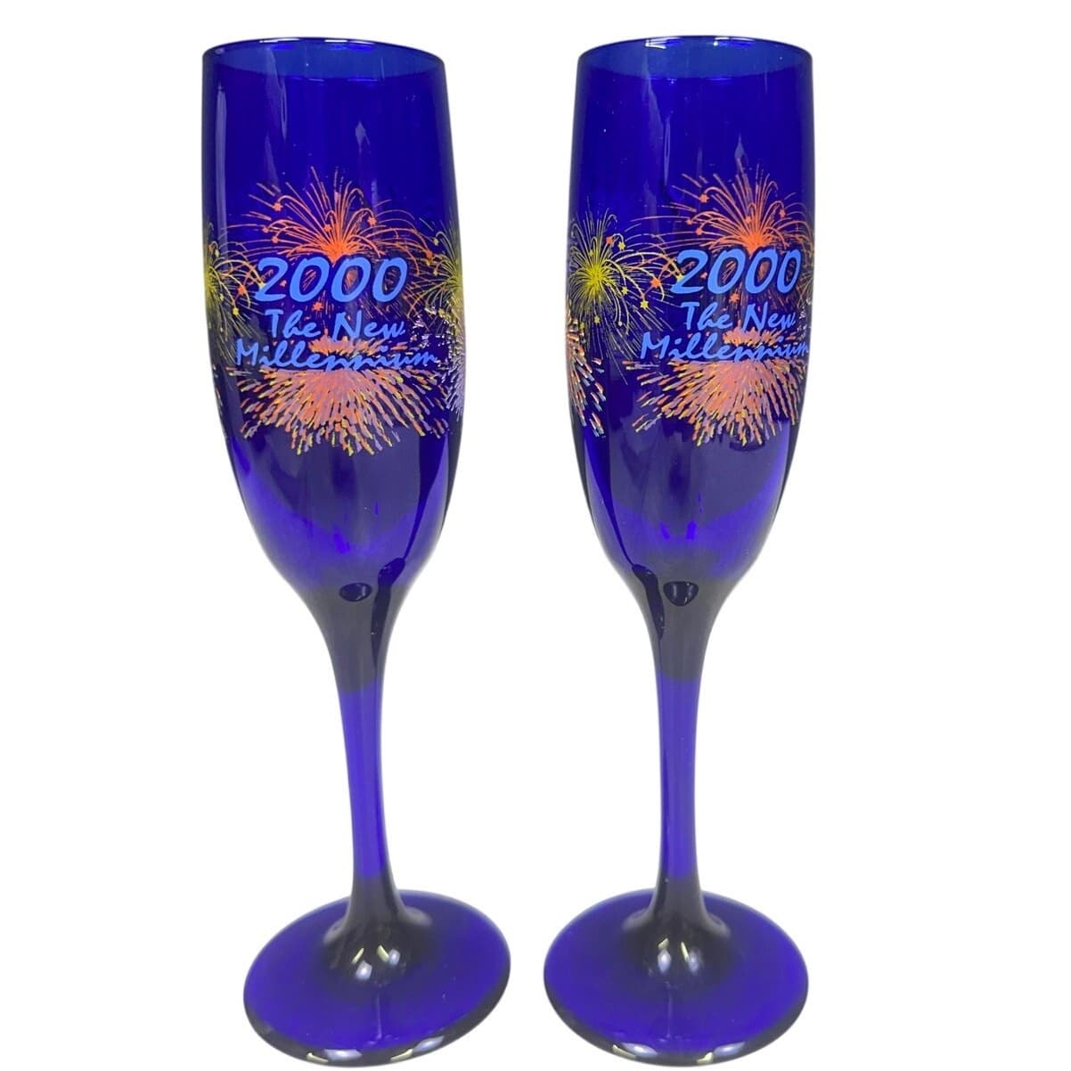 2000 The New Millenium" Pair of 9' Blue Fireworks Champagne Flutes