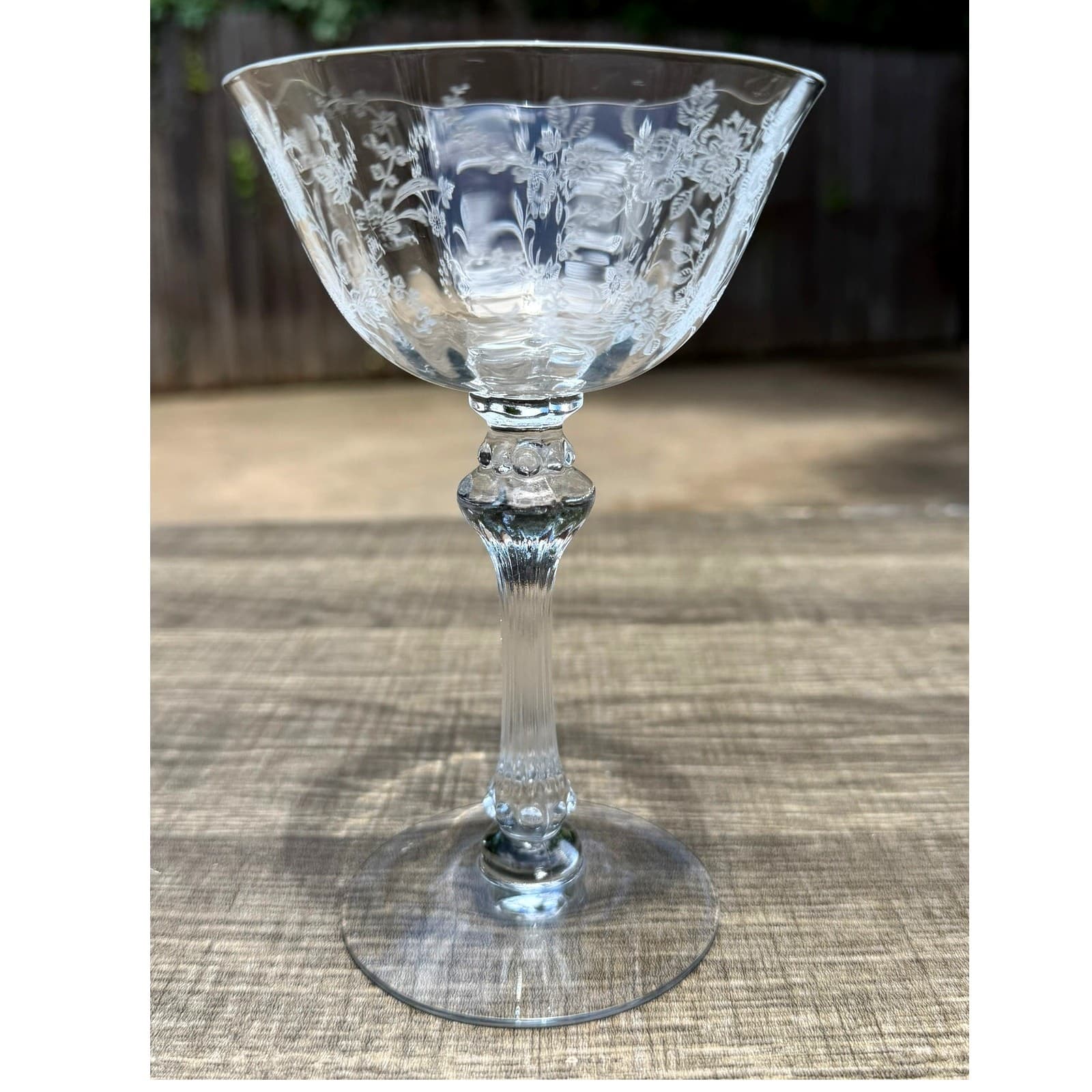 Tiffin Franciscan Cherokee Rose Etch 6" Crystal Champagne Sherbet Glass-Set of 8 - Thumbnail 2