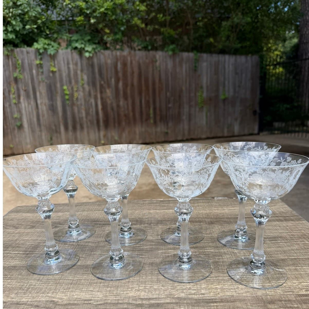 Tiffin Franciscan Cherokee Rose Etch 6" Crystal Champagne Sherbet Glass-Set of 8 - Thumbnail 5