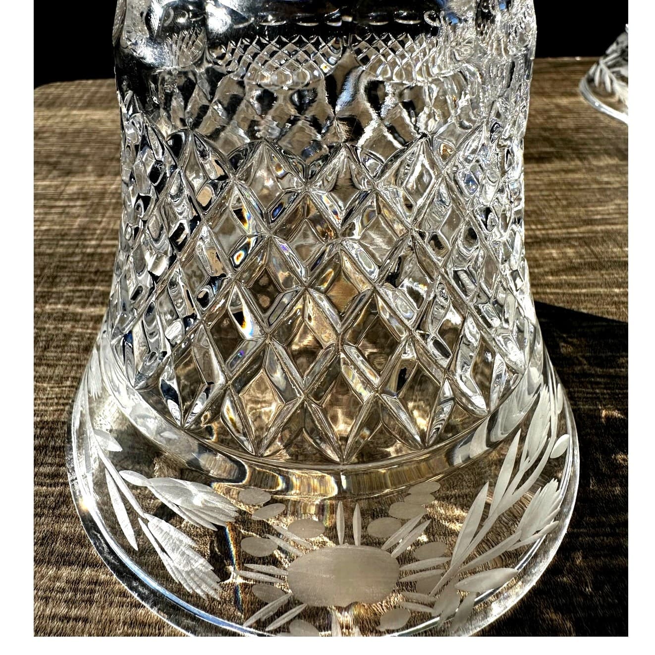 Cottagecore Vintage Crystal Glass Diamonds Etched Floral 2 1/4" Fit Shade(s) - Thumbnail 2