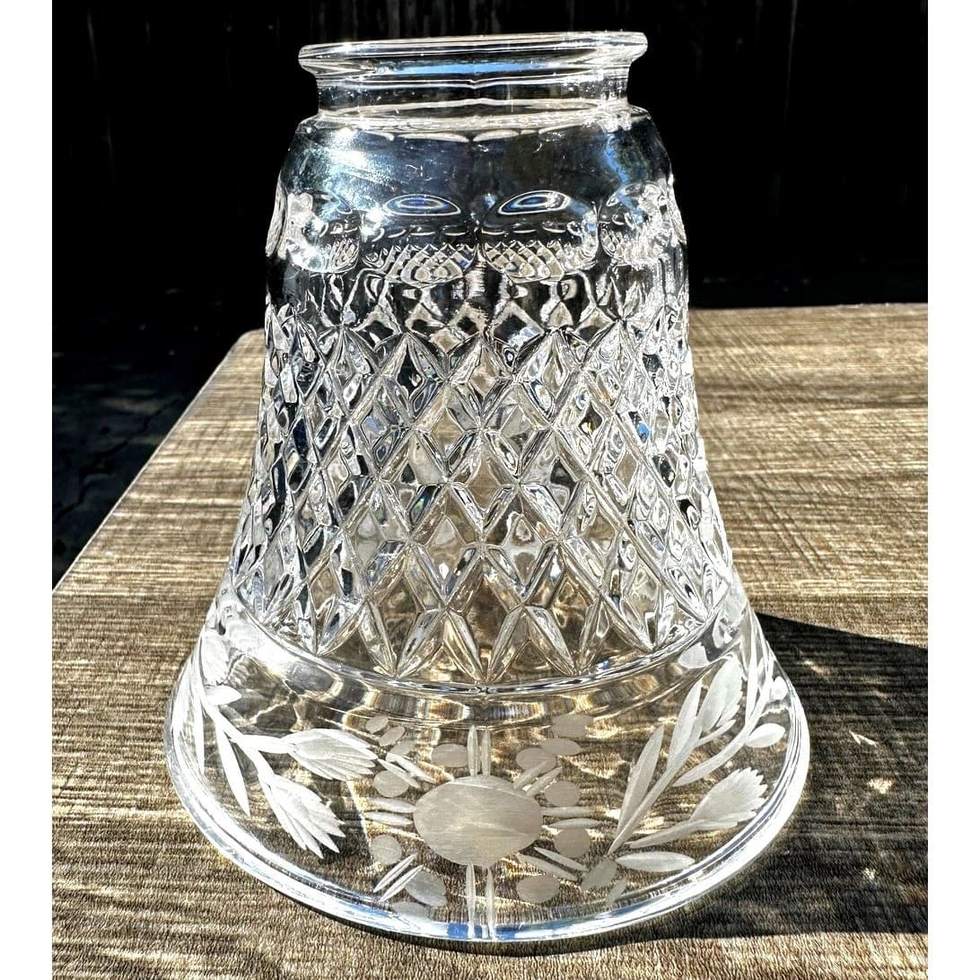 Cottagecore Vintage Crystal Glass Diamonds Etched Floral 2 1/4" Fit Shade(s)