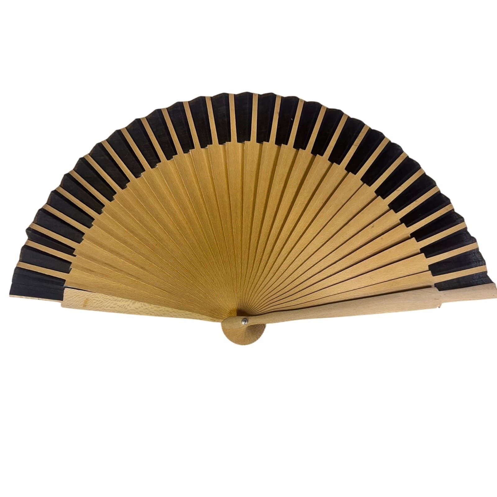 Black Enameled Wood Spanish Scene Folding Fan Vintage - Thumbnail 4