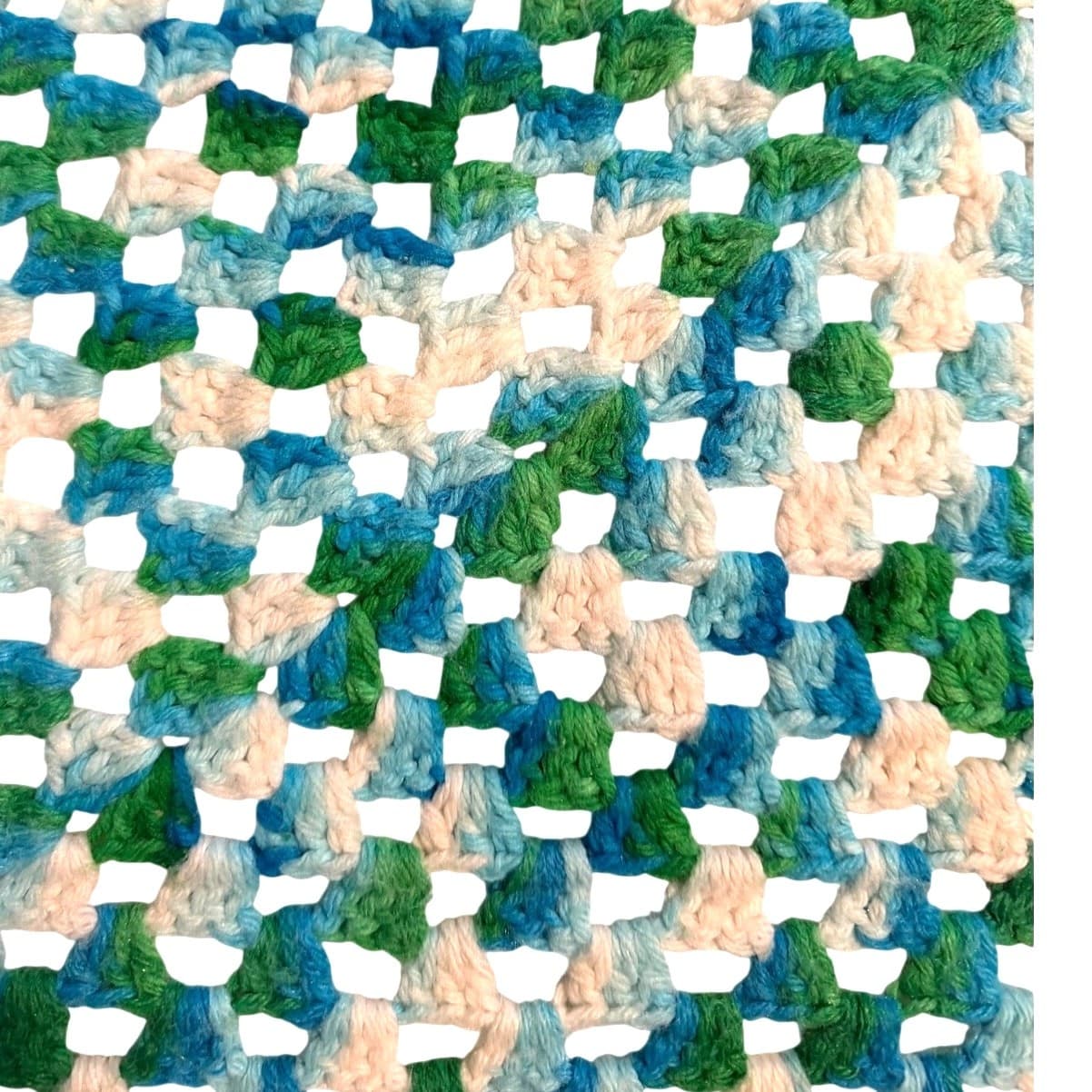 Vintage Handmade Crochet Afghan Granny Square Throw Blanket Blue Green White 71” - Thumbnail 3