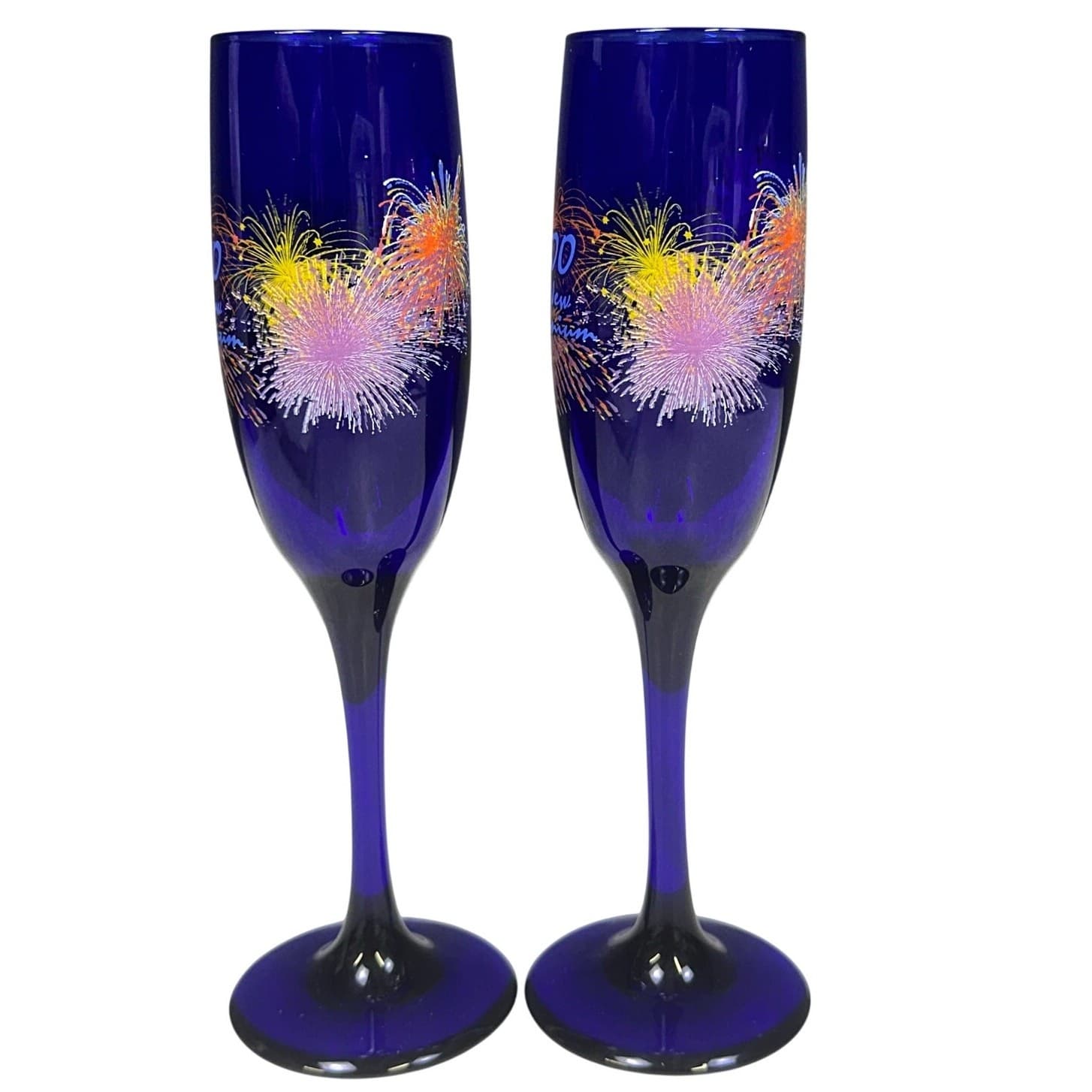 2000 The New Millenium" Pair of 9' Blue Fireworks Champagne Flutes - Thumbnail 2