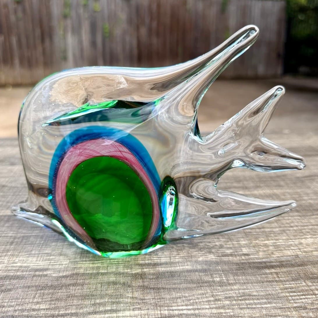 Murano Style Vintage Sommerso Art Glass Fish Sculpture Green Blue Pink 8" Long - Thumbnail 4