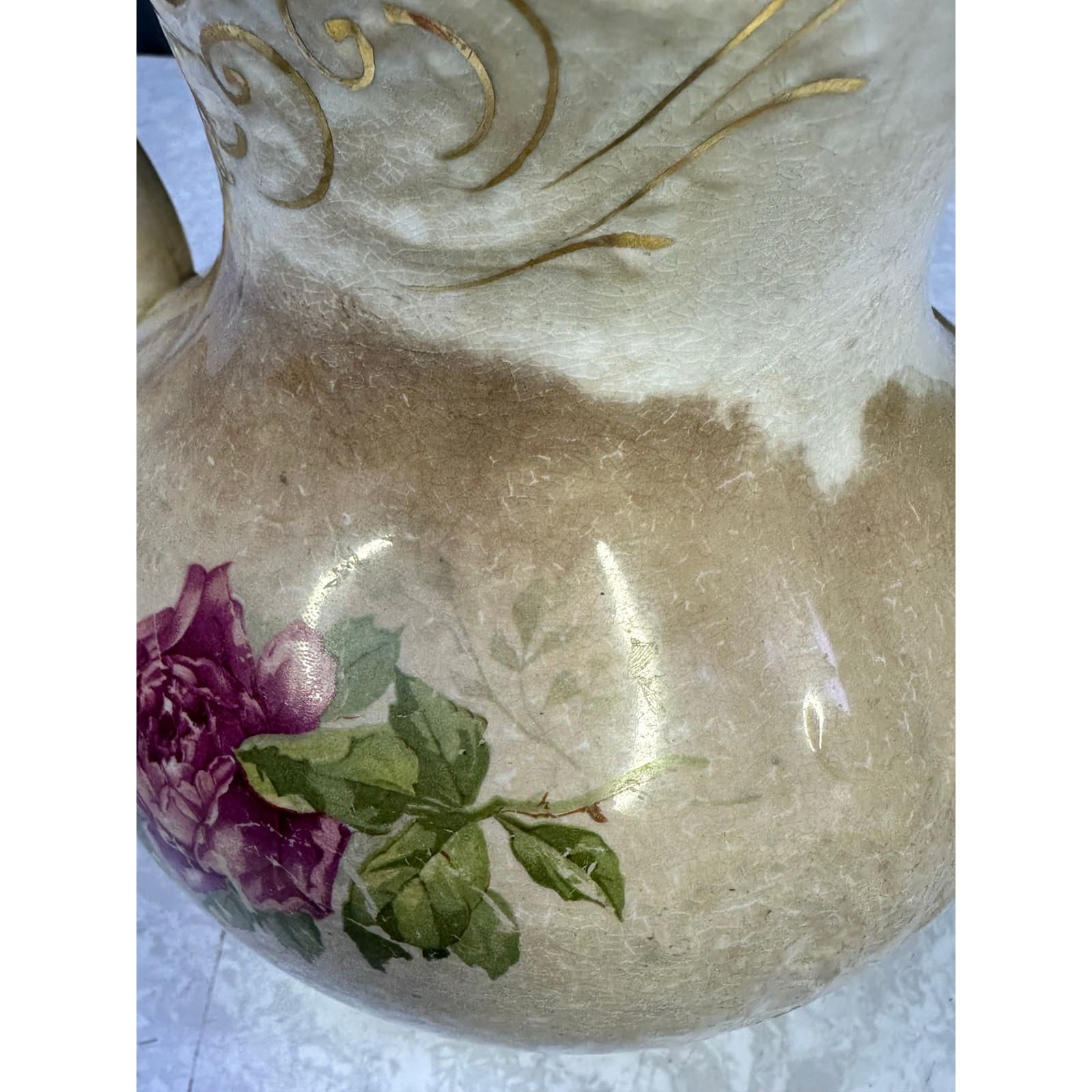 Buffalo Pottery Antique 7-3/4" Floral Pitcher - Thumbnail 10