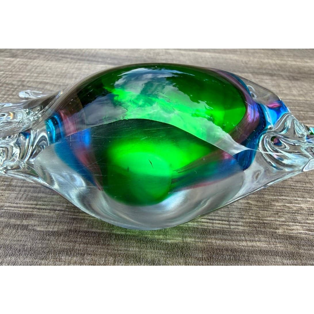 Murano Style Vintage Sommerso Art Glass Fish Sculpture Green Blue Pink 8" Long - Thumbnail 7