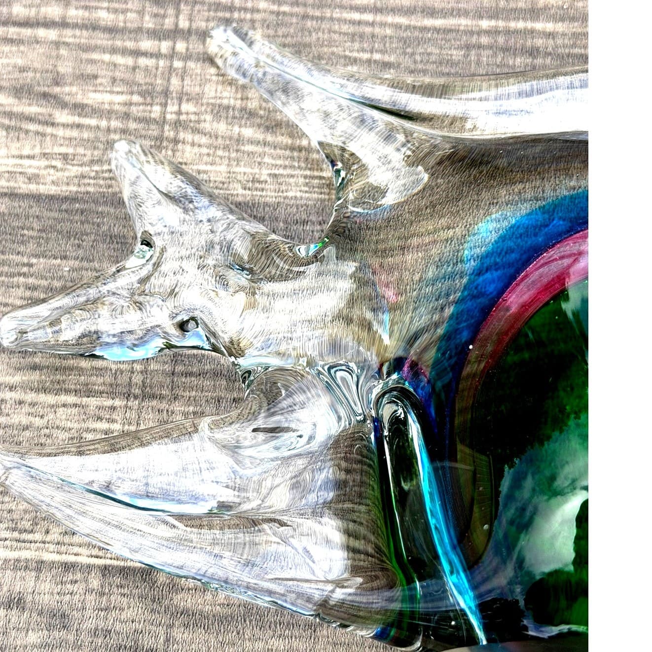 Murano Style Vintage Sommerso Art Glass Fish Sculpture Green Blue Pink 8" Long - Thumbnail 9