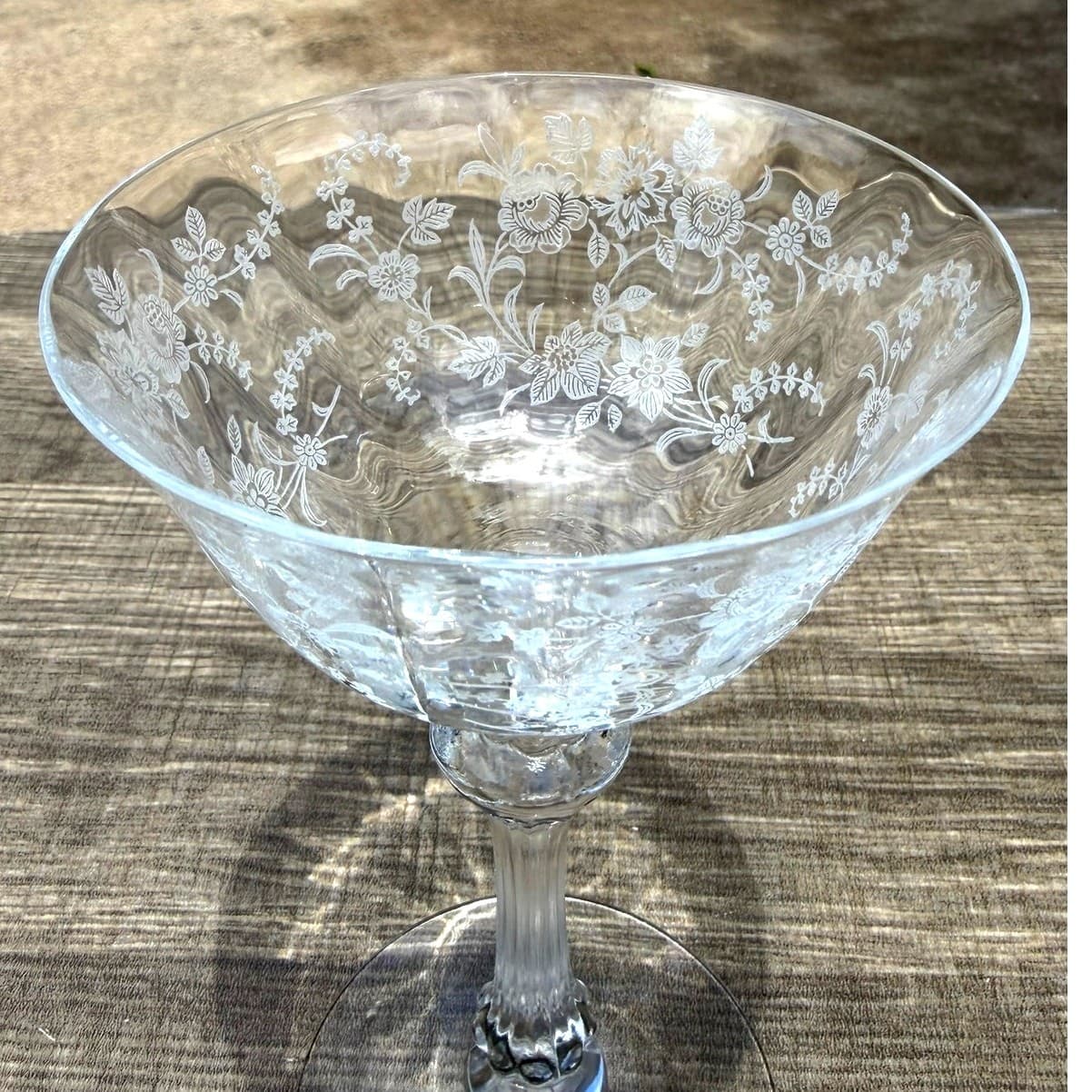 Tiffin Franciscan Cherokee Rose Etch 6" Crystal Champagne Sherbet Glass-Set of 8 - Thumbnail 4
