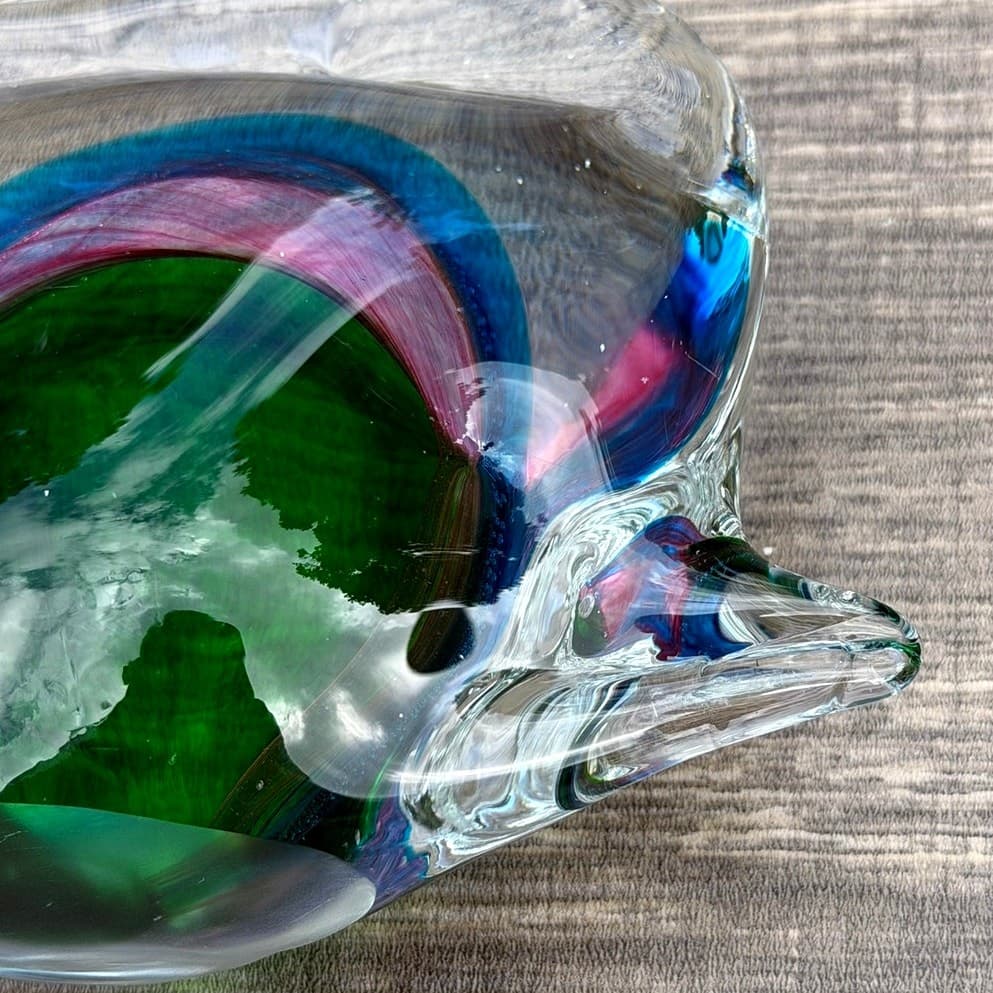 Murano Style Vintage Sommerso Art Glass Fish Sculpture Green Blue Pink 8" Long - Thumbnail 8