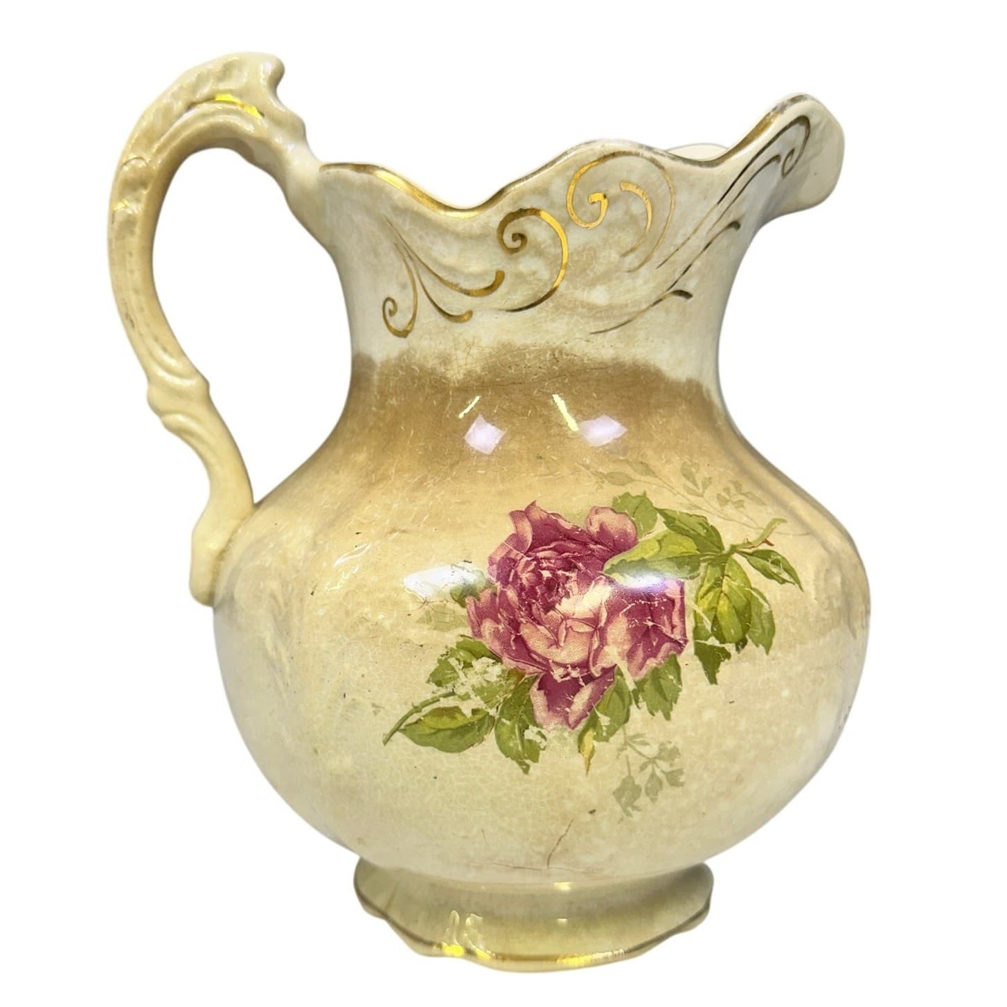 Buffalo Pottery Antique 7-3/4" Floral Pitcher - Thumbnail 3