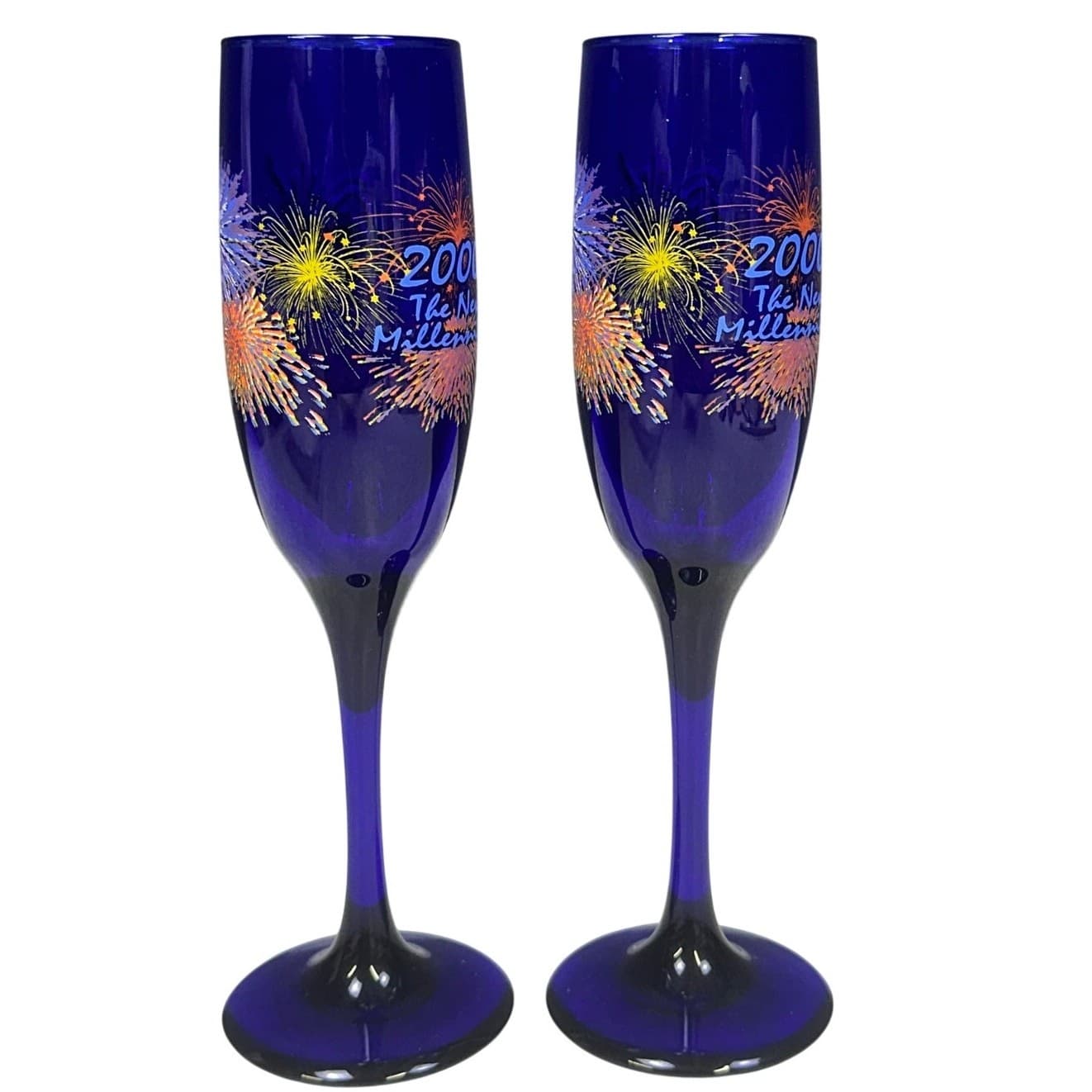 2000 The New Millenium" Pair of 9' Blue Fireworks Champagne Flutes - Thumbnail 4