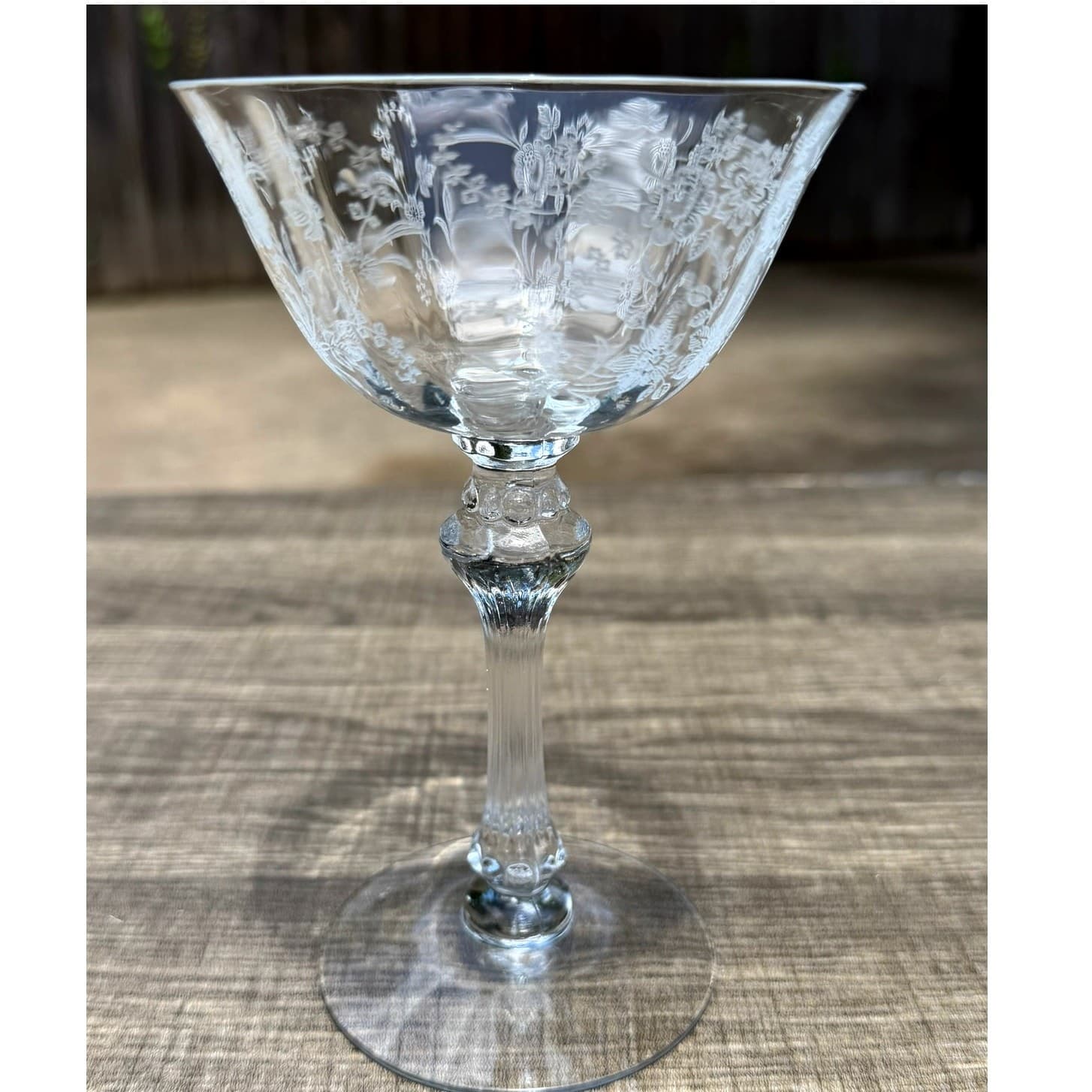 Tiffin Franciscan Cherokee Rose Etch 6" Crystal Champagne Sherbet Glass-Set of 8 - Thumbnail 8