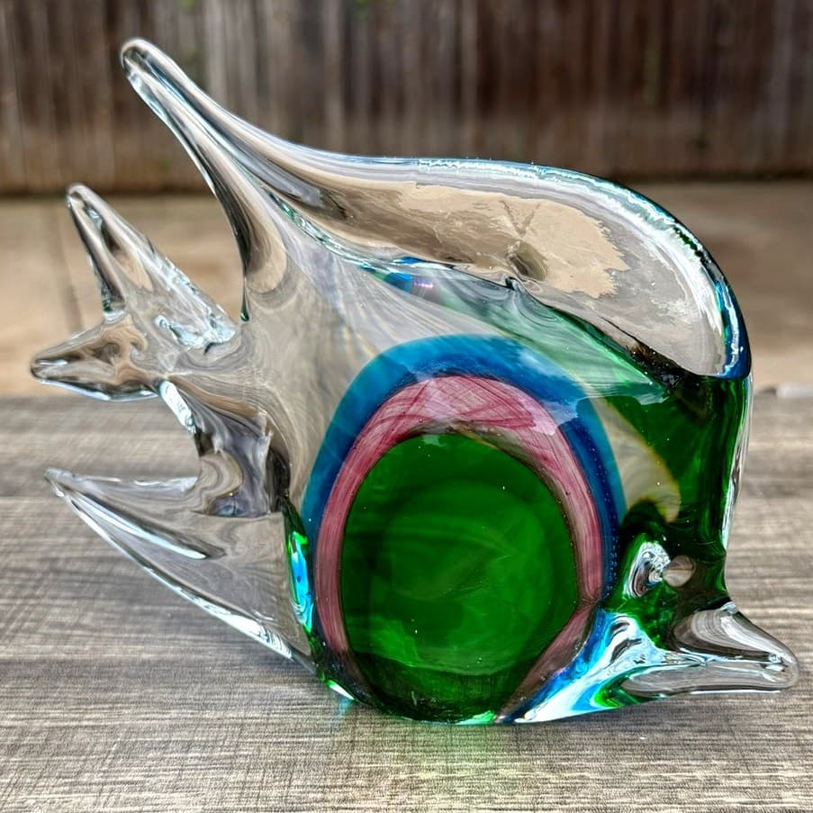 Murano Style Vintage Sommerso Art Glass Fish Sculpture Green Blue Pink 8" Long - Thumbnail 3
