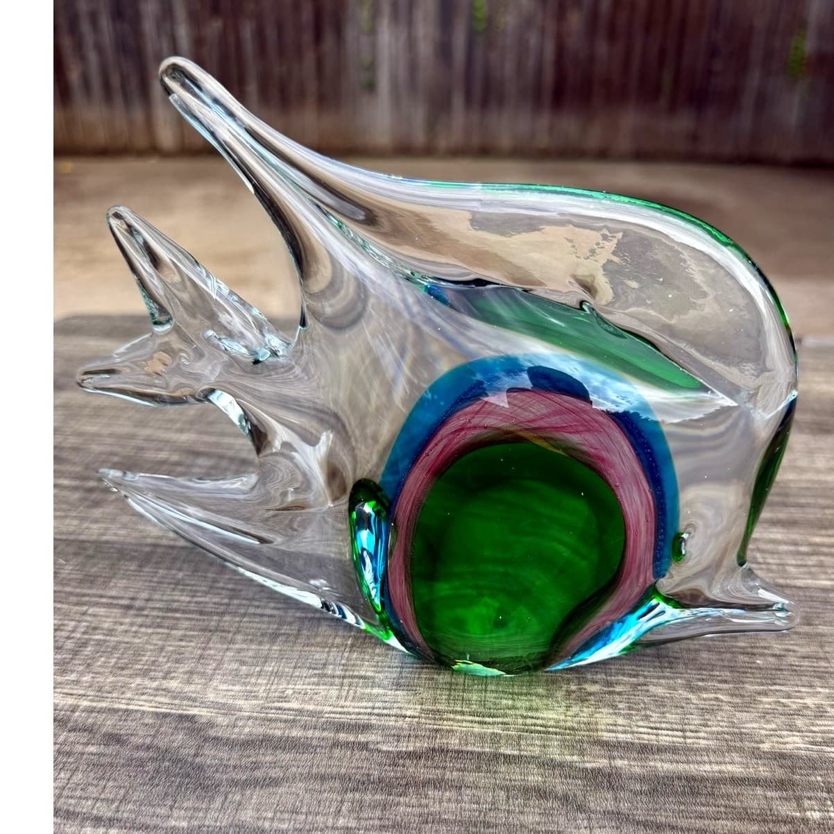 Murano Style Vintage Sommerso Art Glass Fish Sculpture Green Blue Pink 8" Long - Thumbnail 5