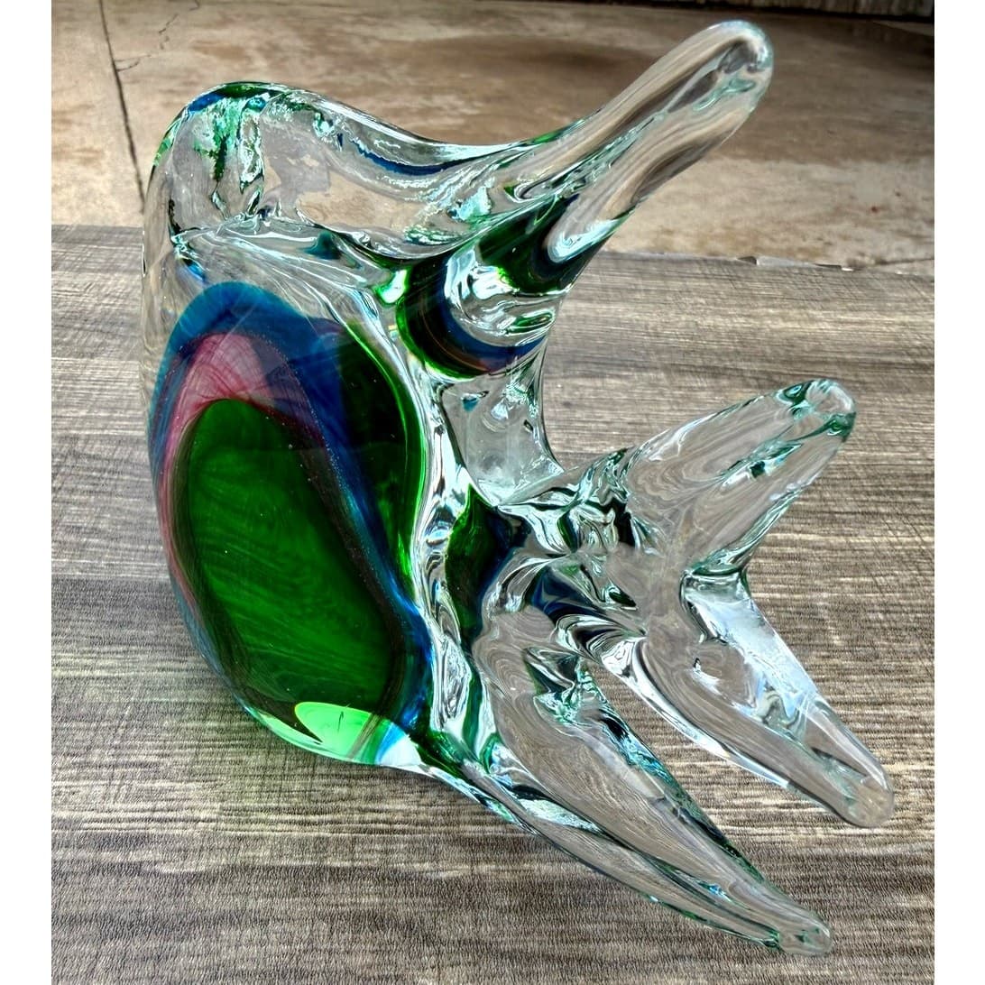 Murano Style Vintage Sommerso Art Glass Fish Sculpture Green Blue Pink 8" Long - Thumbnail 2