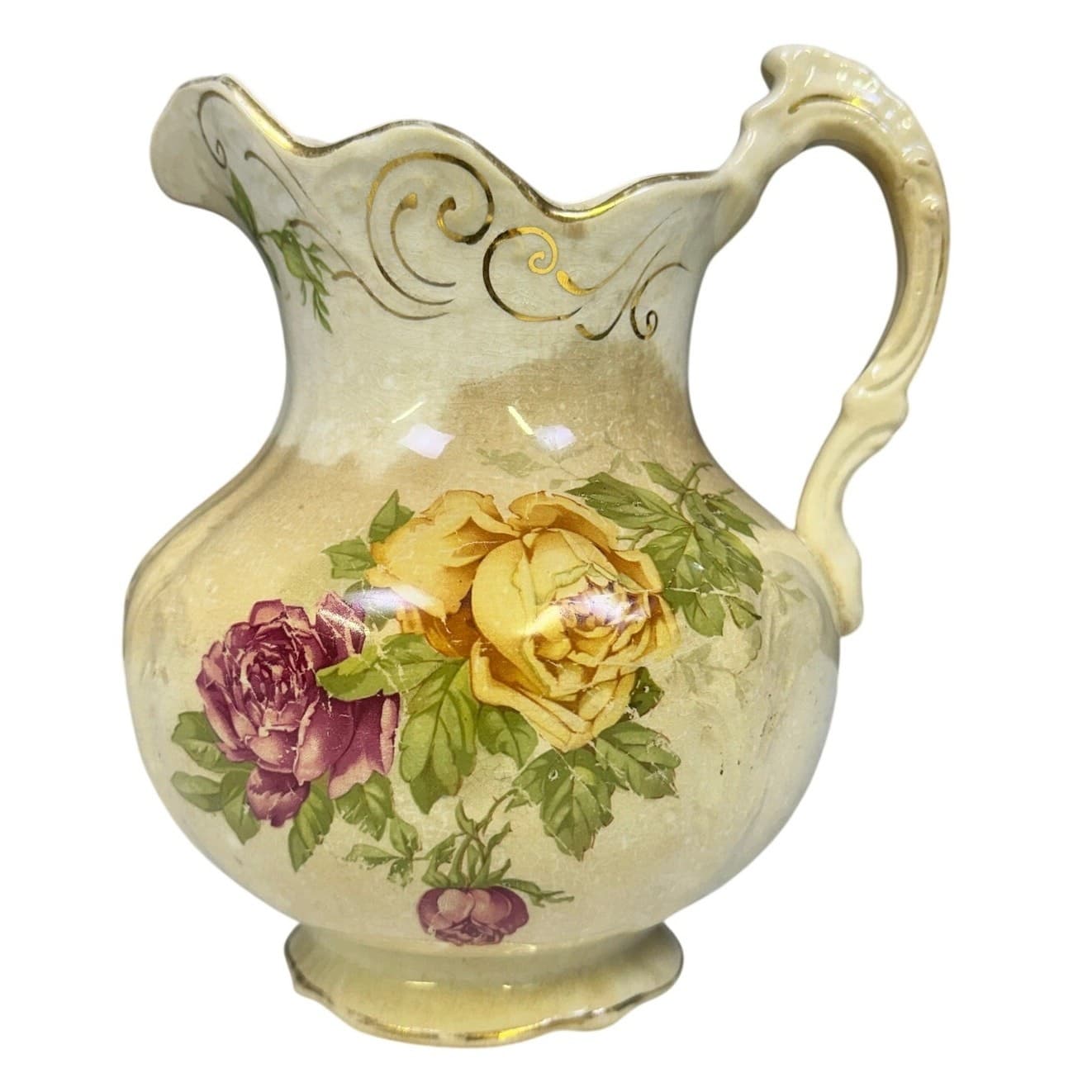 Buffalo Pottery Antique 7-3/4" Floral Pitcher