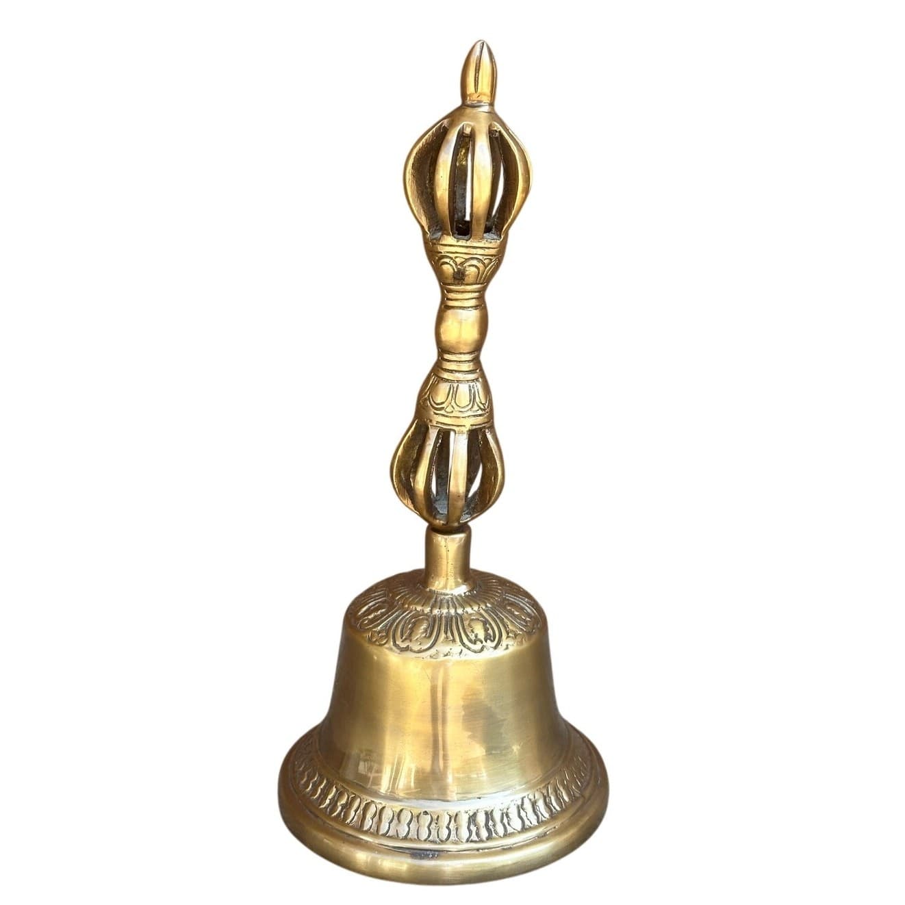 Tibetan Buddhist Meditation Ritual 10" Bell Brass Embellished Handle-Rare