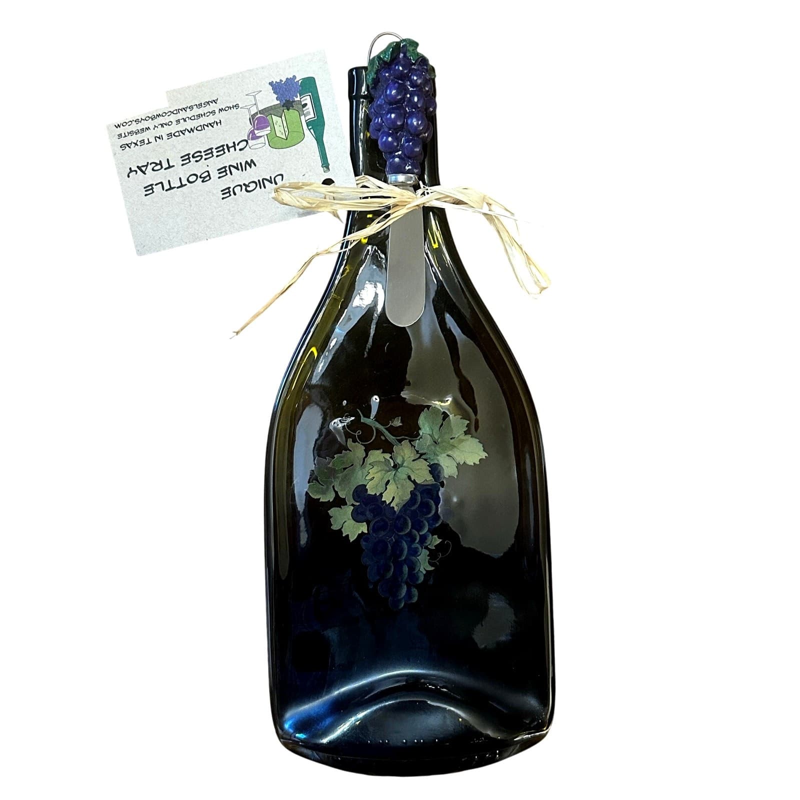 Unique Wine Bottle Cheese Tray w/Grape Handle Spreader 'Made in Texas'