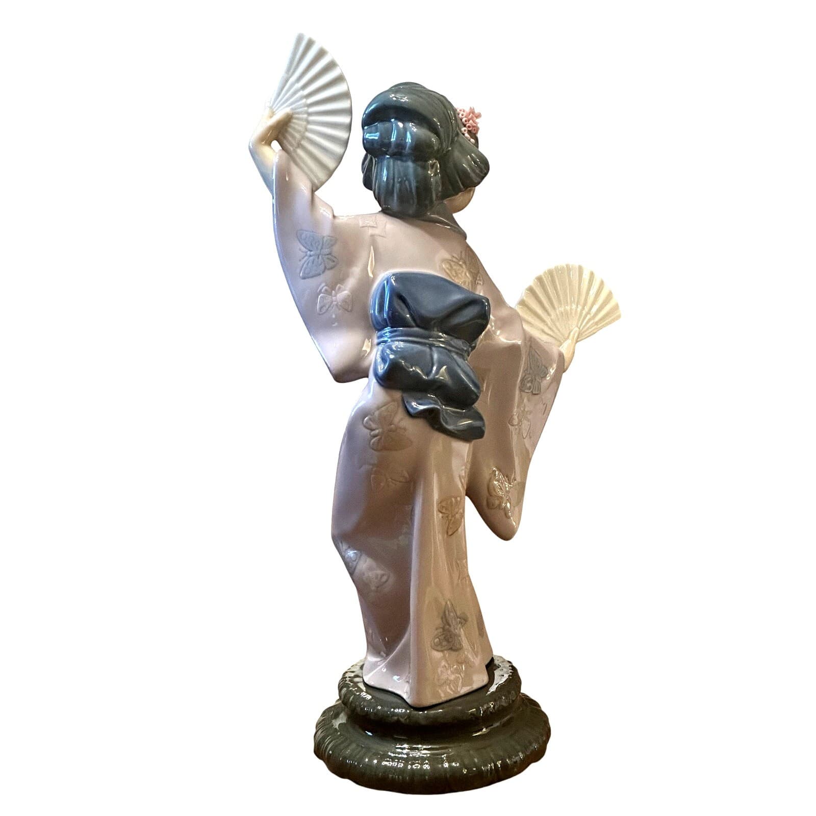 Lladro Porcelain Retired 'Madame Butterfly' 'Japanese Girl w/Fans' 4991 Figurine - Thumbnail 3
