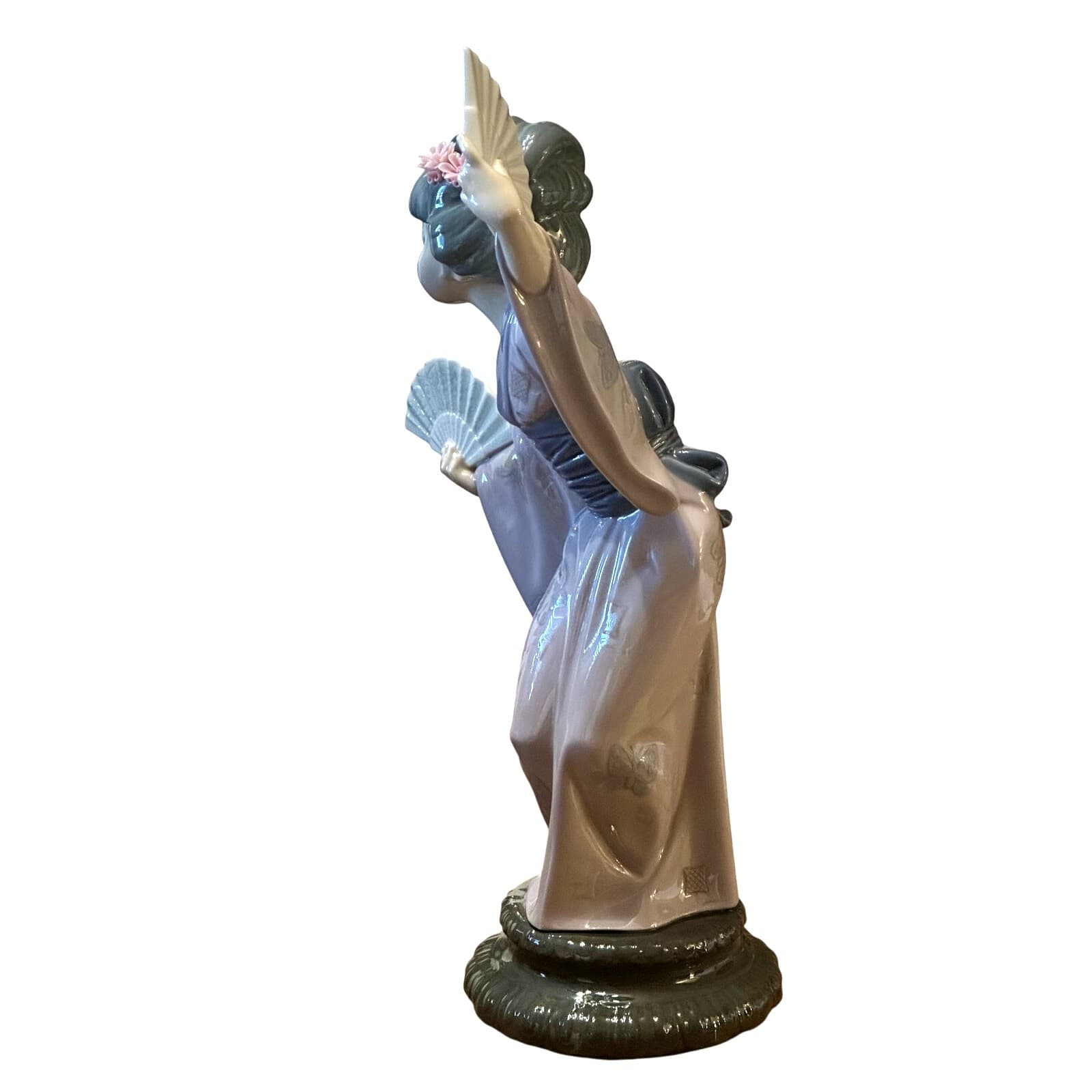 Lladro Porcelain Retired 'Madame Butterfly' 'Japanese Girl w/Fans' 4991 Figurine - Thumbnail 4