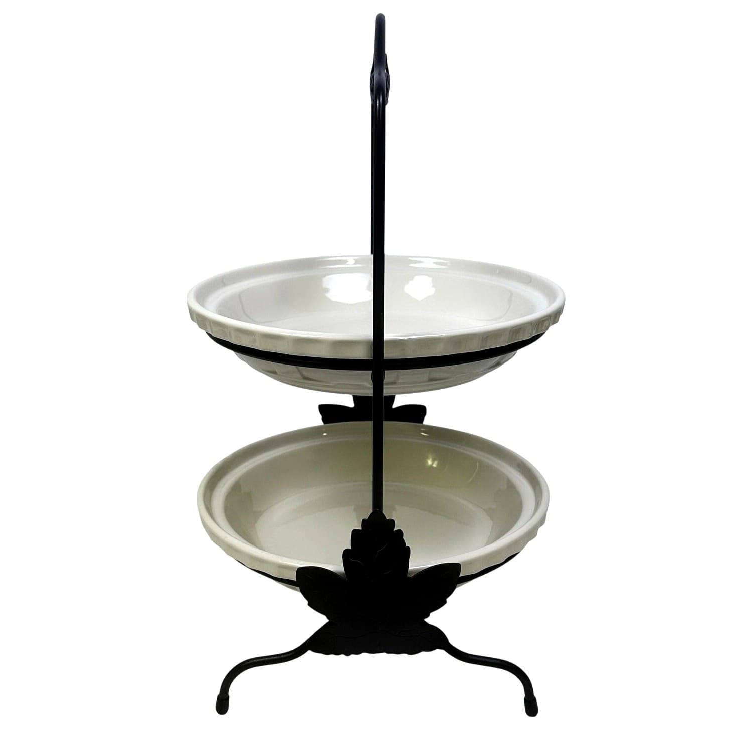 Longaberger Wrought Iron 2 Tier Pie Rack+2 IVORY Woven Traditions 10" Pie Plates - Thumbnail 7