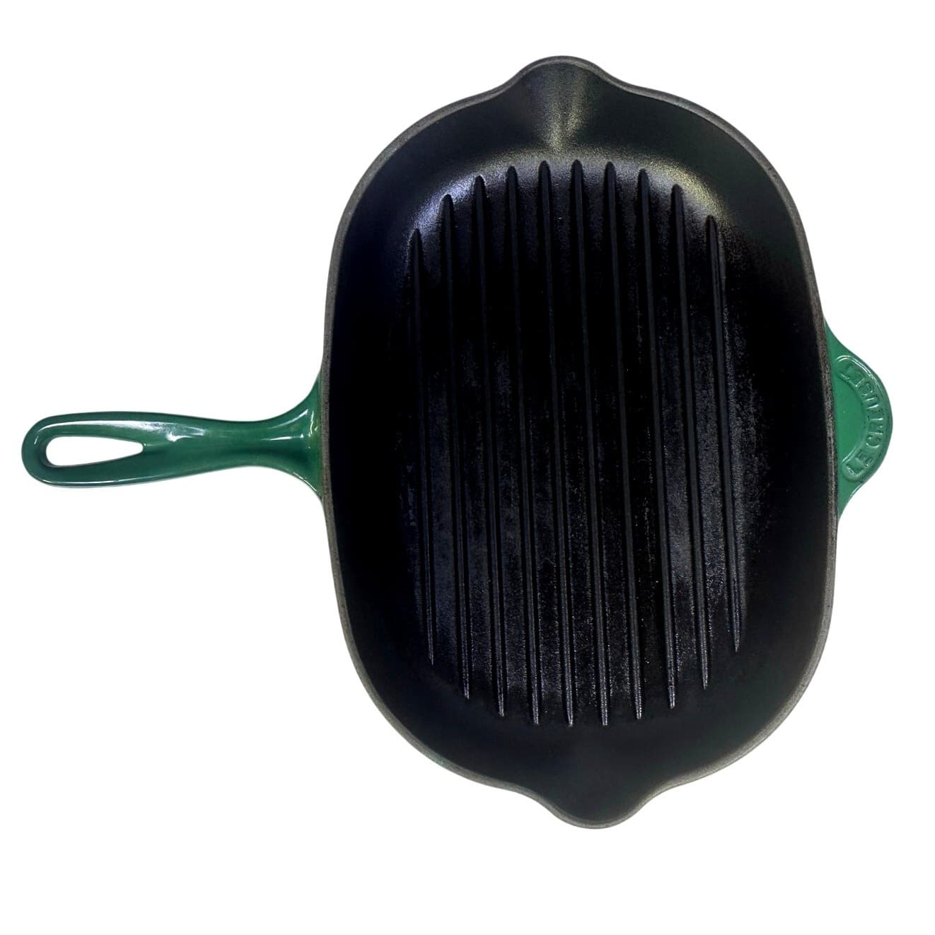 Le Creuset France #32 Oval Emerald Green 9”x12.5" Cast Iron Grill Pan/Skillet - Thumbnail 2