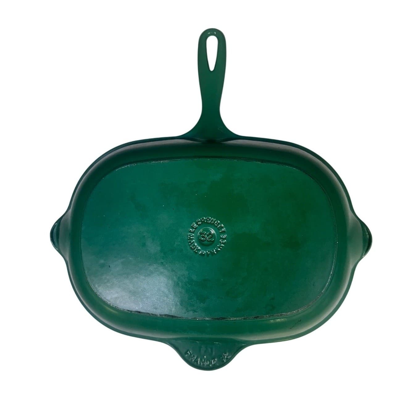 Le Creuset France #32 Oval Emerald Green 9”x12.5" Cast Iron Grill Pan/Skillet - Thumbnail 5