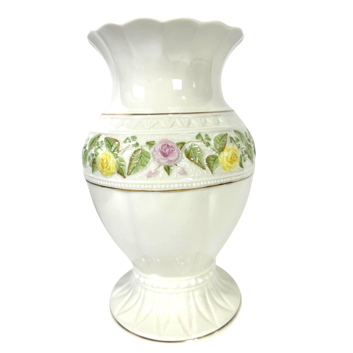 Belleek Classic Rose Bouquet 10" Vase 24kt Gold Accents-Ireland-New in Box! - Thumbnail 4
