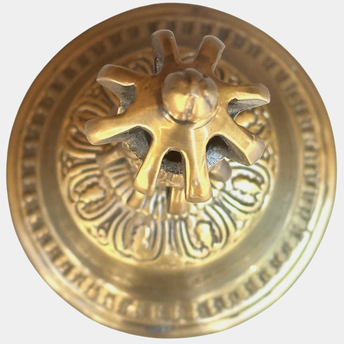 Tibetan Buddhist Meditation Ritual 10" Bell Brass Embellished Handle-Rare - Thumbnail 6