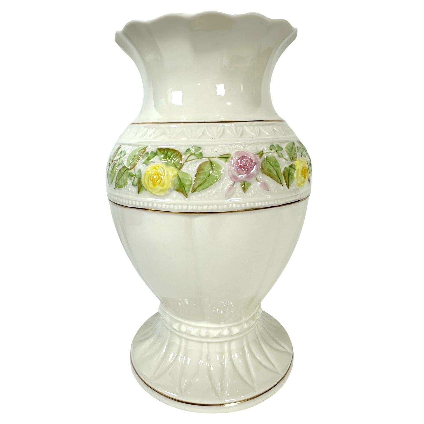 Belleek Classic Rose Bouquet 10" Vase 24kt Gold Accents-Ireland-New in Box! - Thumbnail 2