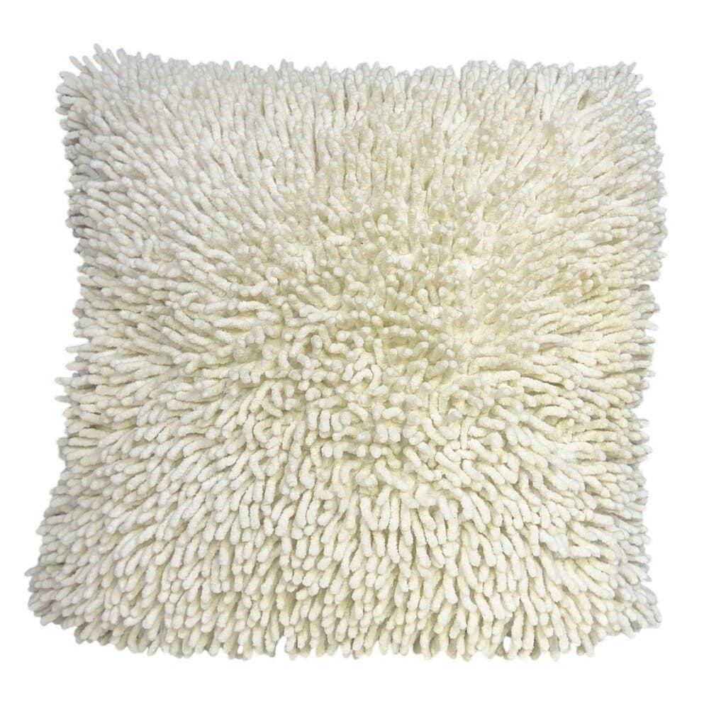 Chunky Shag Finger Velvety Spongy 20x 20 Ivory Throw Pillow-Comfy and Stylish
