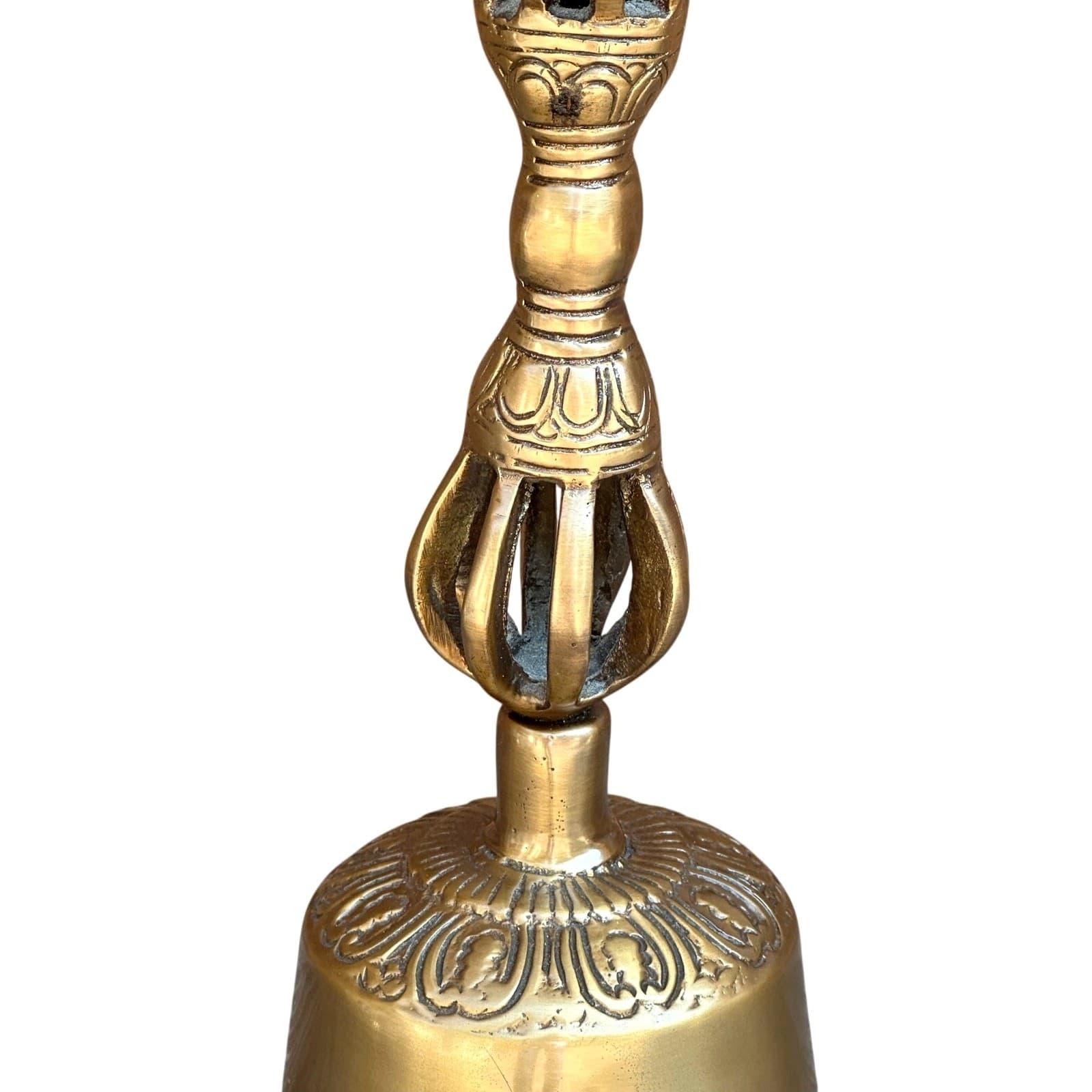 Tibetan Buddhist Meditation Ritual 10" Bell Brass Embellished Handle-Rare - Thumbnail 4