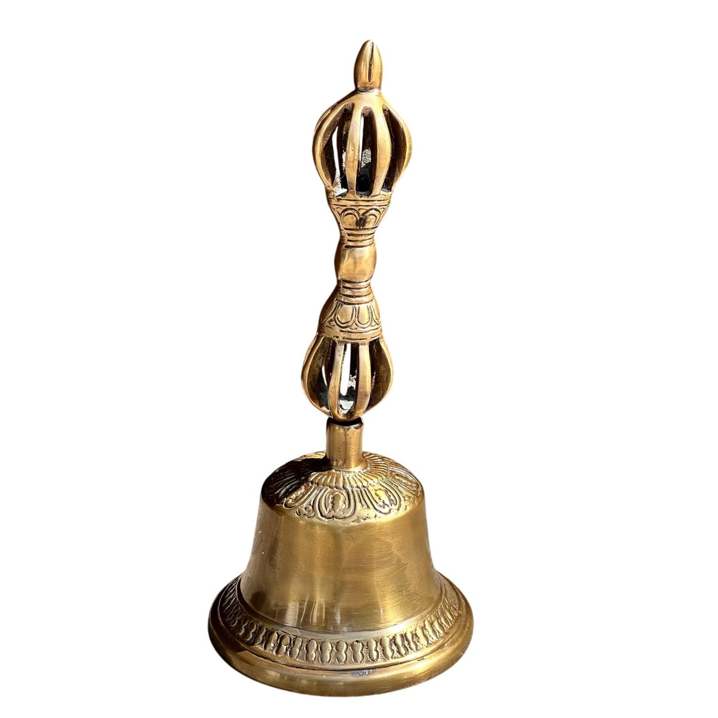 Tibetan Buddhist Meditation Ritual 10" Bell Brass Embellished Handle-Rare - Thumbnail 3