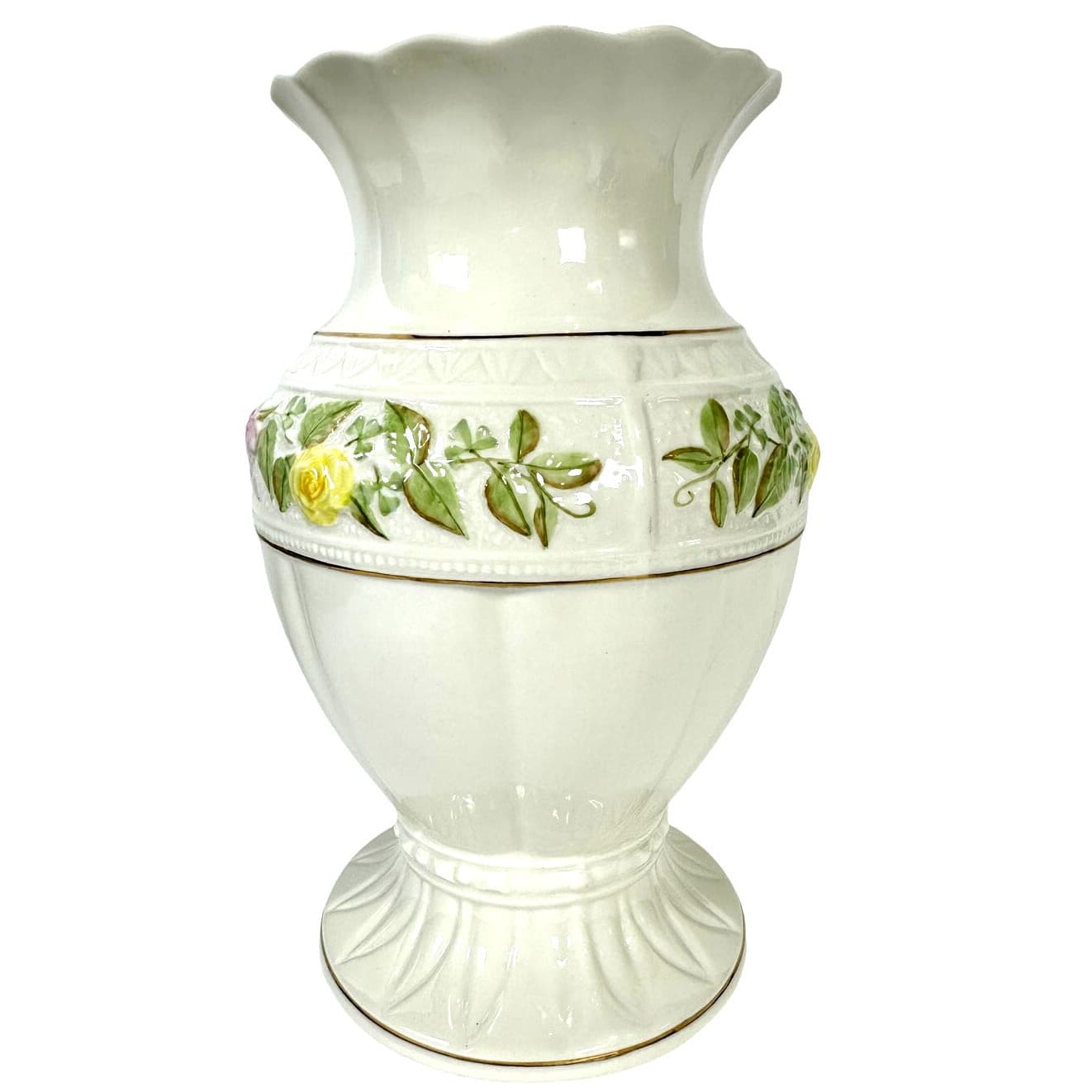 Belleek Classic Rose Bouquet 10" Vase 24kt Gold Accents-Ireland-New in Box! - Thumbnail 3