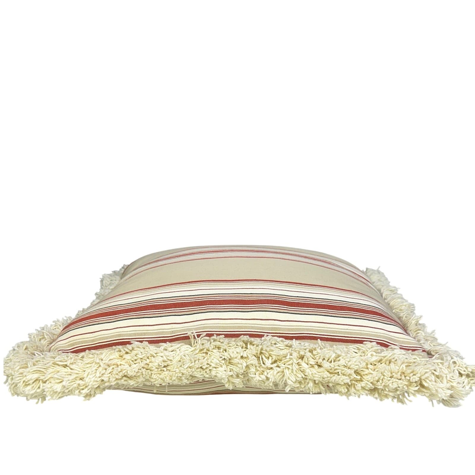 Traditional Tan Rust Green Ivory Classic Stripe 18x18 Throw Pillow Ivory Fringe - Thumbnail 3