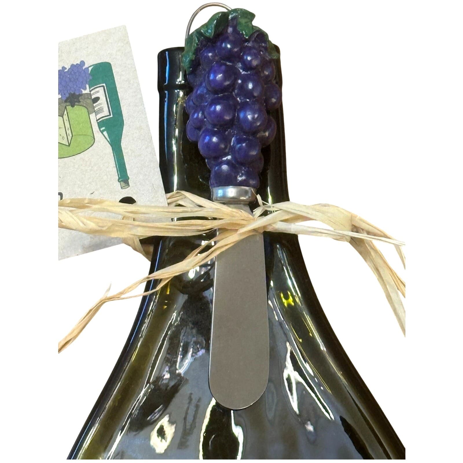 Unique Wine Bottle Cheese Tray w/Grape Handle Spreader 'Made in Texas' - Thumbnail 3