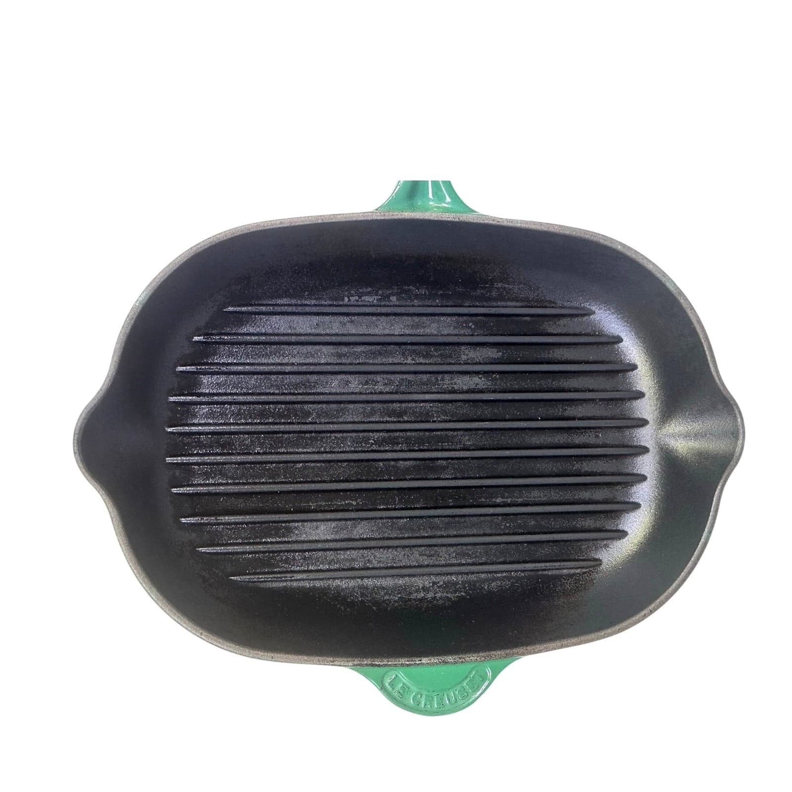 Le Creuset France #32 Oval Emerald Green 9”x12.5" Cast Iron Grill Pan/Skillet - Thumbnail 3