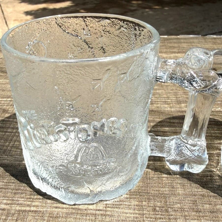 Vintage 1993 McDonalds Flintstones RocDonalds Glass Mugs Bone Handle-Set of 2 - Thumbnail 2