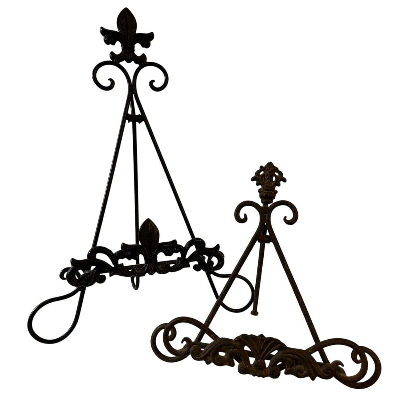 Pair of Brown Natural Finish Iron Easels Picture Frame Cookbook Music Small Art