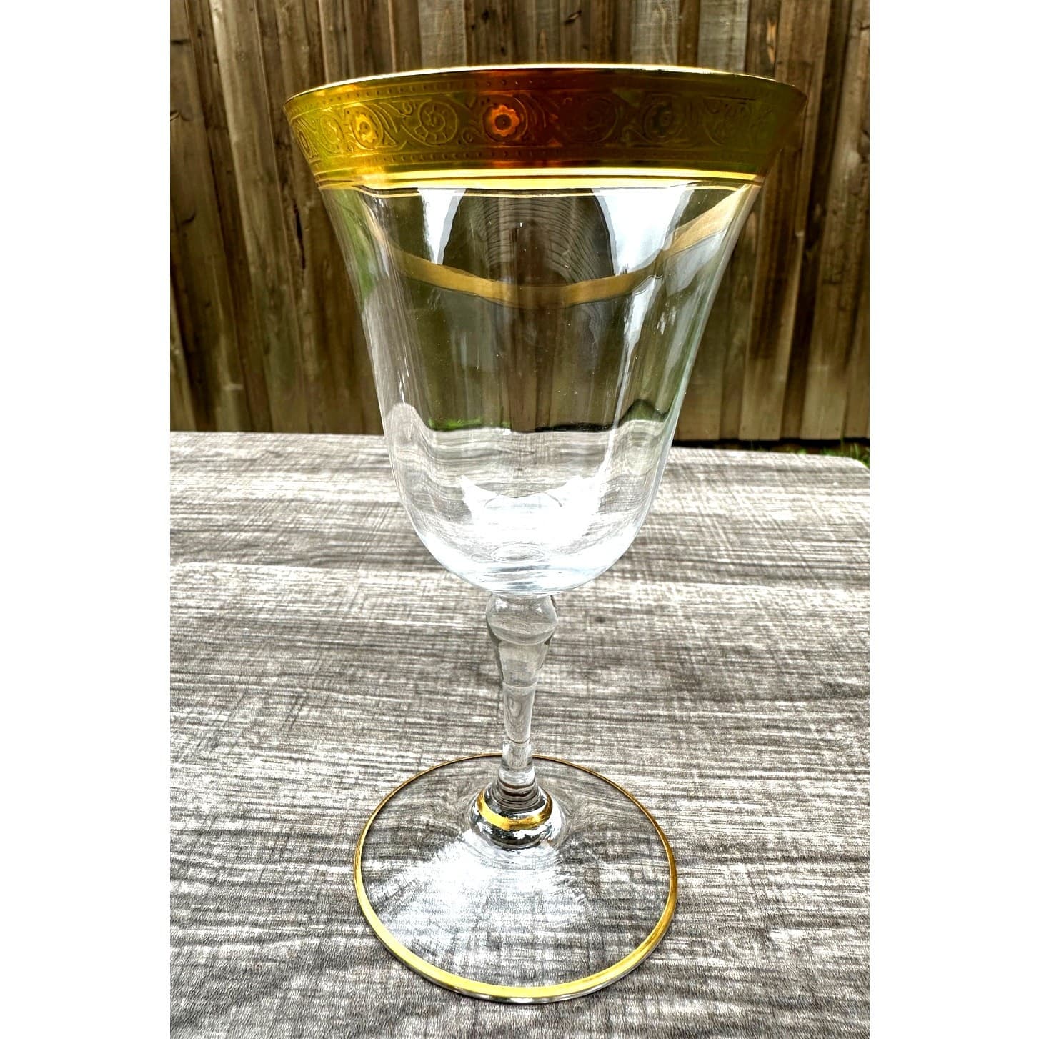 Tiffin Franciscan Crystal Optic Gold Encrusted 6 3/8" Wine Water Glasses-Set 3 - Thumbnail 2
